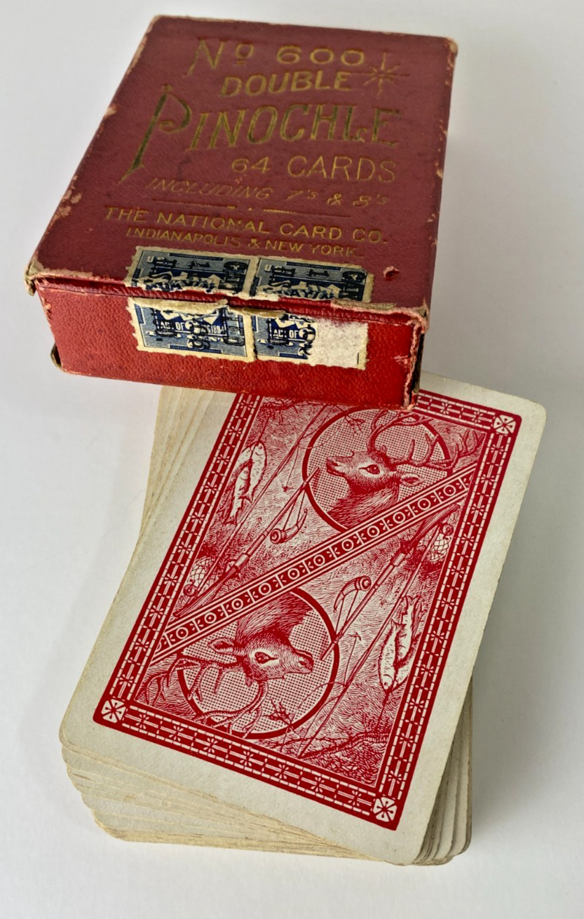 Antique National Card Co No 600 Double Pinochle Deck STAG Back Complete 64/64