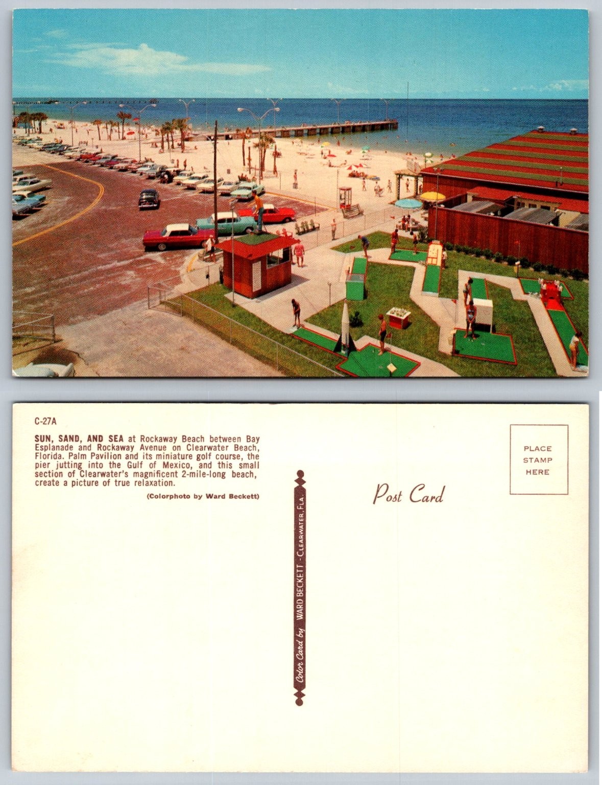 Clearwater Beach FL 1950s Rockaway Beach Palm Pavilion Mini Golf Postcard Clearwater Beach FL 1950s Rockaway Beach Palm Pavilion Mini Golf Postcard