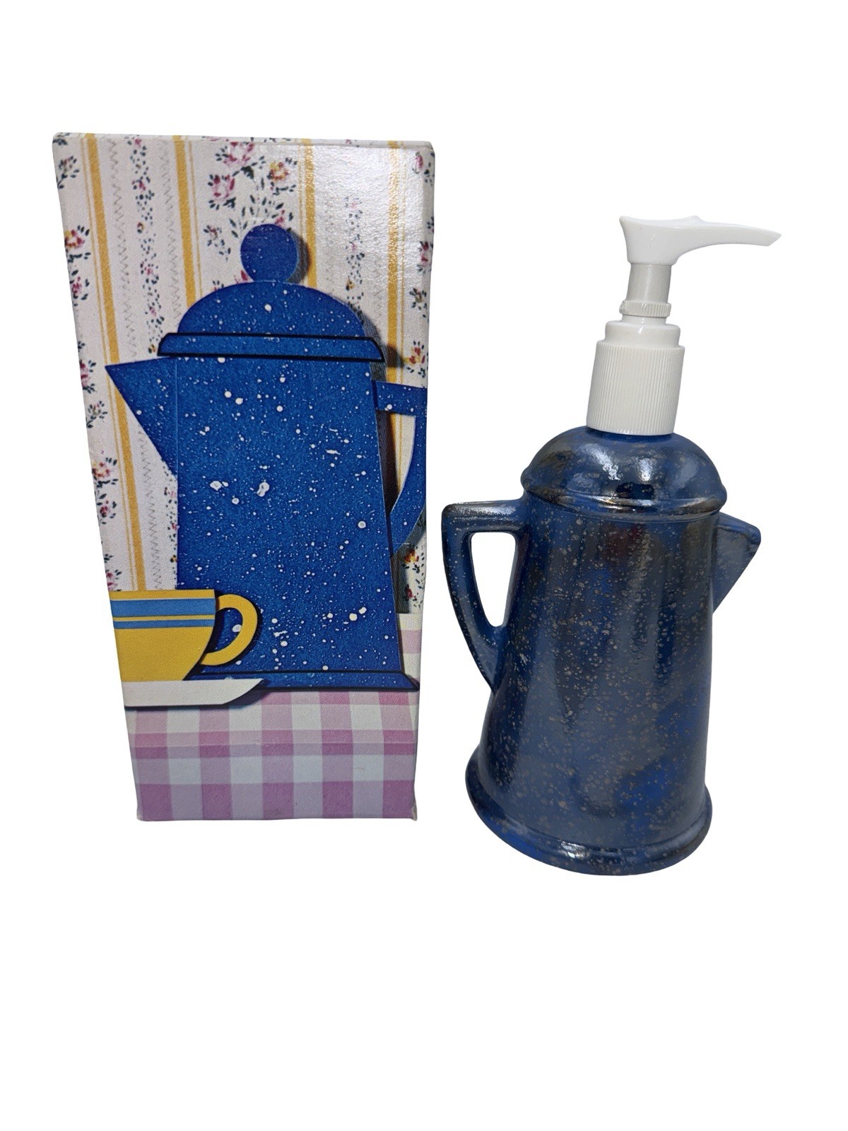 AVON Vintage Country Style Blue Coffee Pot Soap/Lotion Dispenser w/ Label No Box