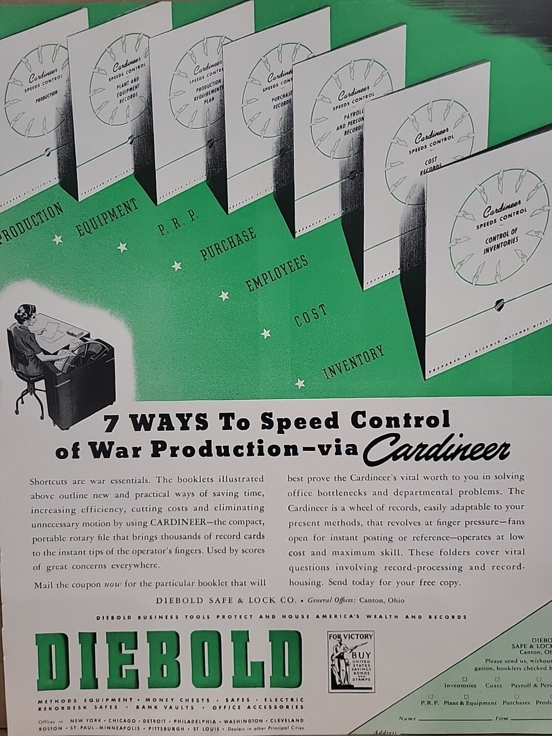 1942 Diebold Safe & Lock Fortune WW2 Print Ad Q4 Cardineer War Production 1942 Diebold Safe & Lock Fortune WW2 Print Ad Q4 Cardineer War Production