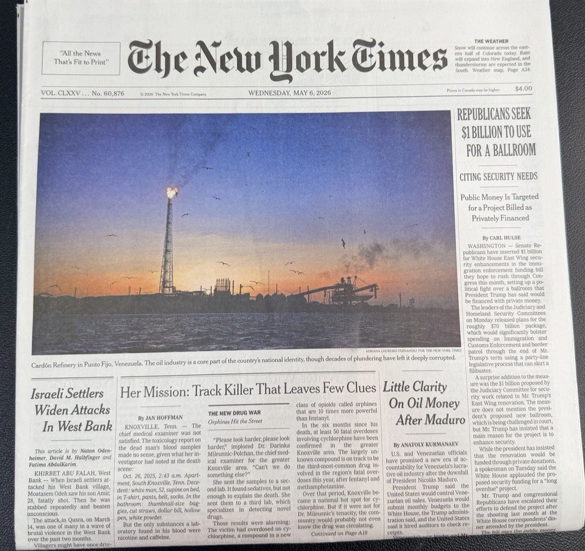 The New York Times News Paper May 6 2026 Republicans Seek $1 Billion Ballroom