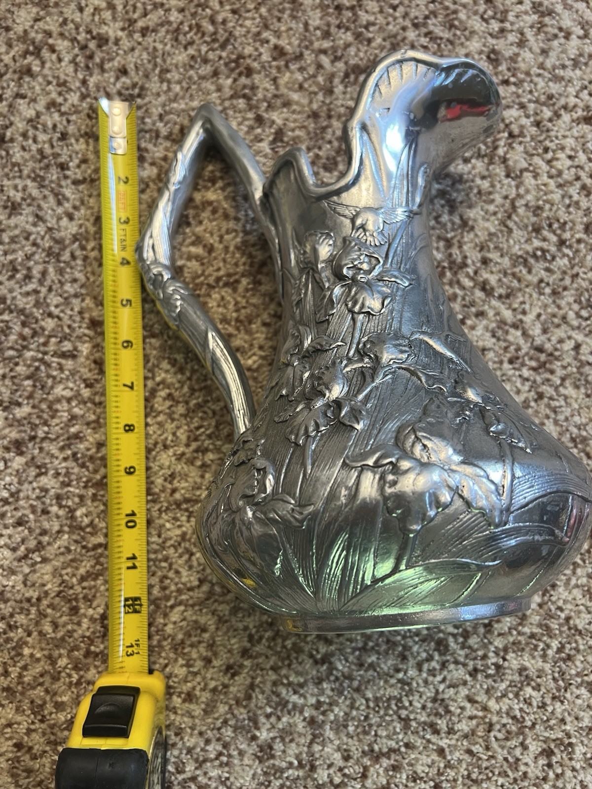 Arthur Court 1991 Iris Hummingbird Cast Aluminum Pitcher Vase 13” USA