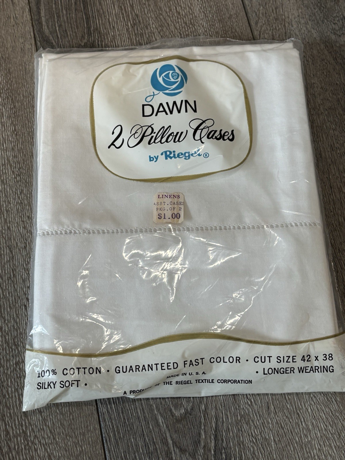 New Sealed Pair Vintage Dawn by Riegel White Pillowcases Cotton Standard USA
