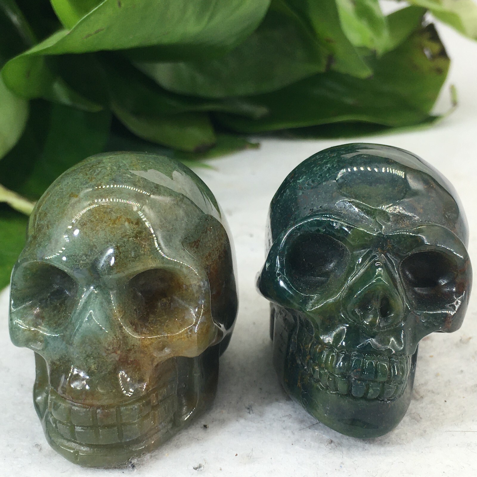 2pc Natural Aquatic agate Quartz hand Carved skull crystal Reiki healing 2''