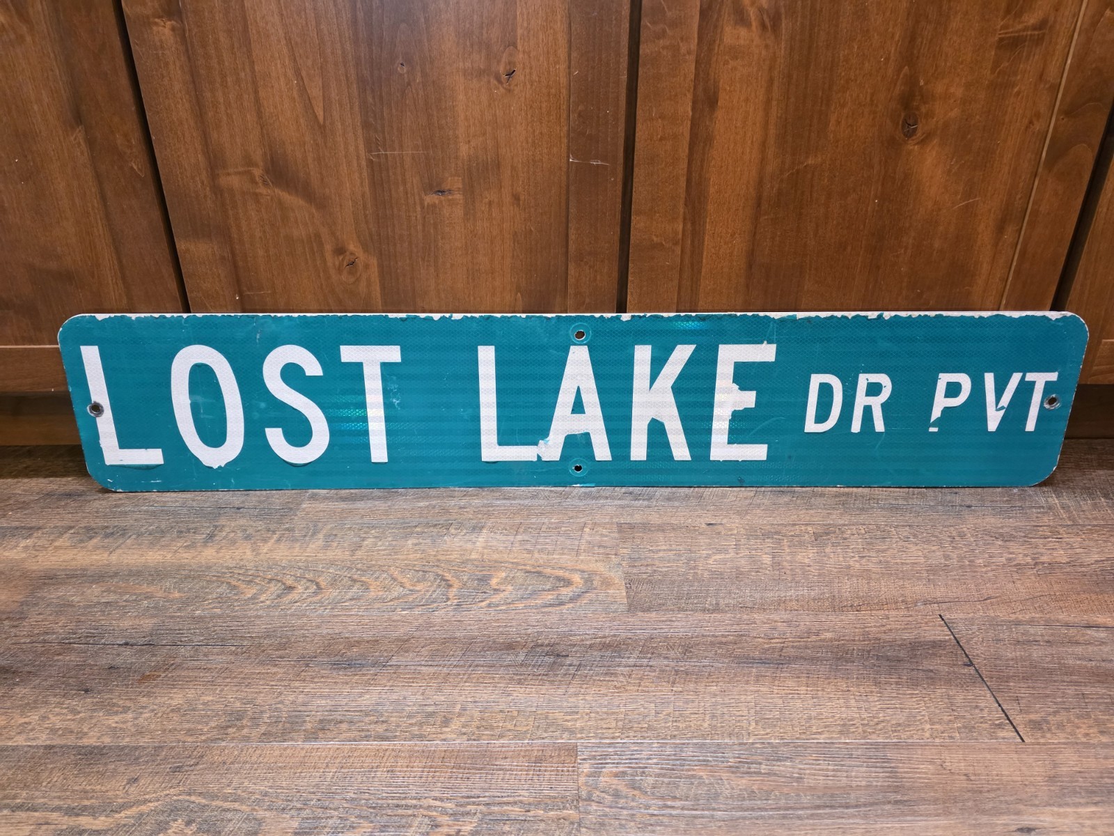 Huge 48” Vintage LOST LAKE DR PVT Metal Street Sign Blade CA Haunted Halloween
