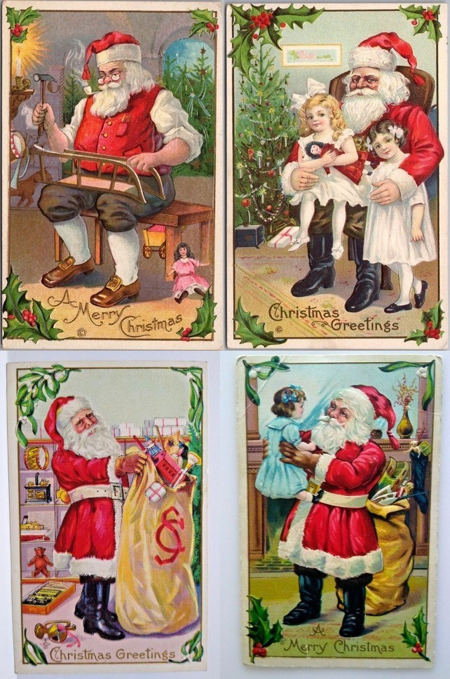 Lot of 4~Vintage~Santa Claus Christmas Postcards Victorian Children~Toys~s871 Lot of 4~Vintage~Santa Claus Christmas Postcards Victorian Children~Toys~s871