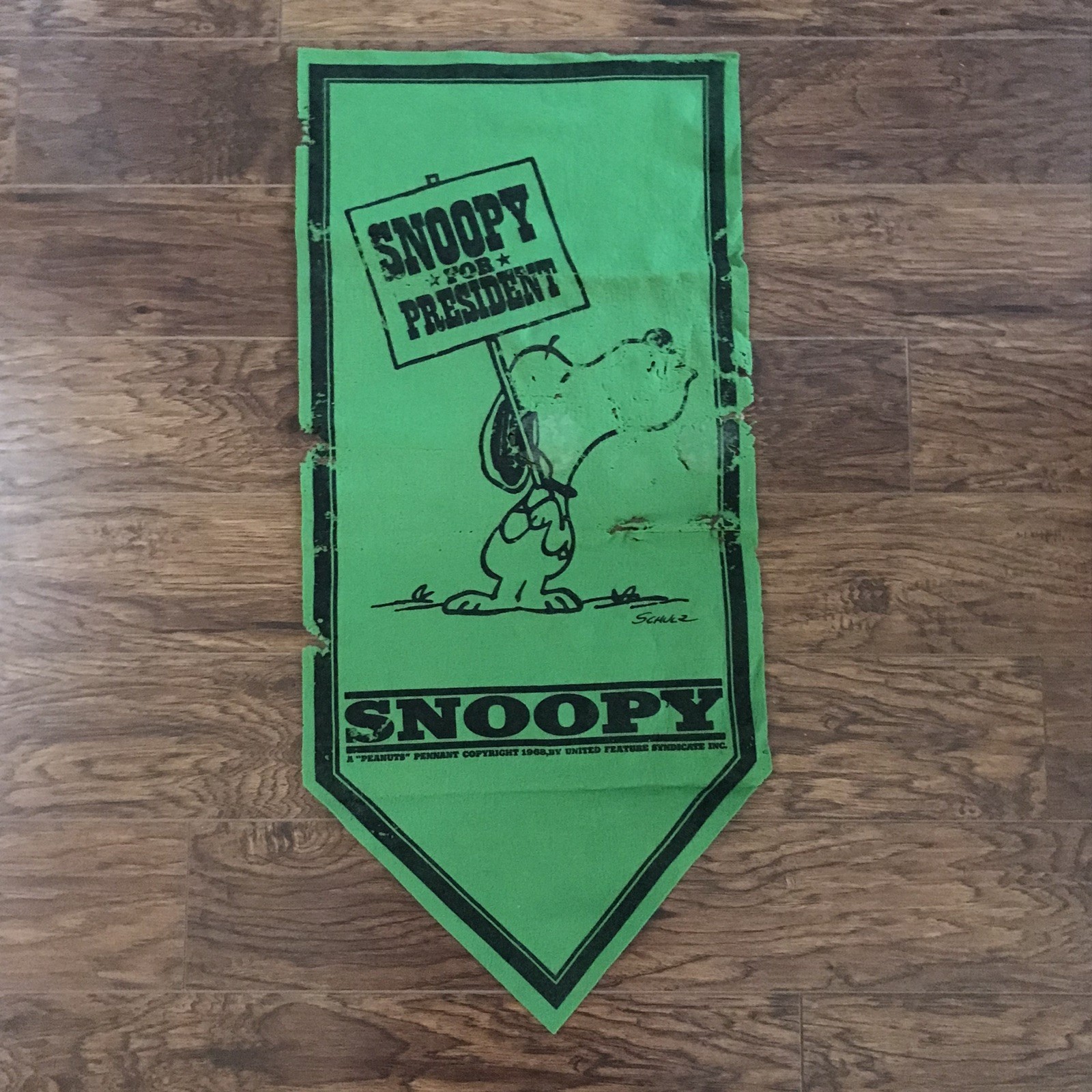 RARE 1968 Peanuts Pennant/Banner SNOOPY FOR PRESIDENT Green Charles Schulz Nixon