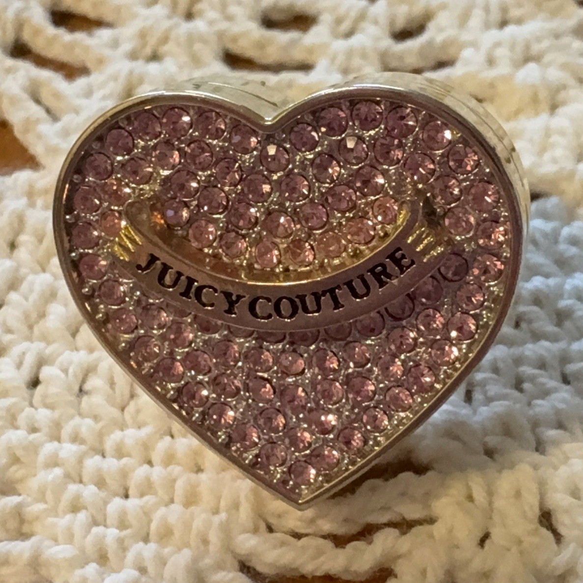 Vintage Juicy Couture Pink Rhinestone Heart Lip Gloss mirror Ring (Opens) Y2K Vintage Juicy Couture Pink Rhinestone Heart Lip Gloss mirror Ring (Opens) Y2K