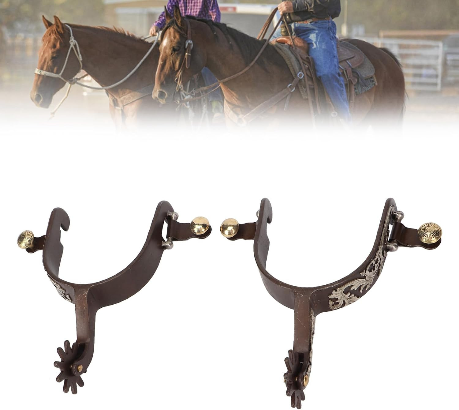 2 Pcs Western Spurs for Cowboy Boot with Adjustable Rowel, Low Carbon Steel