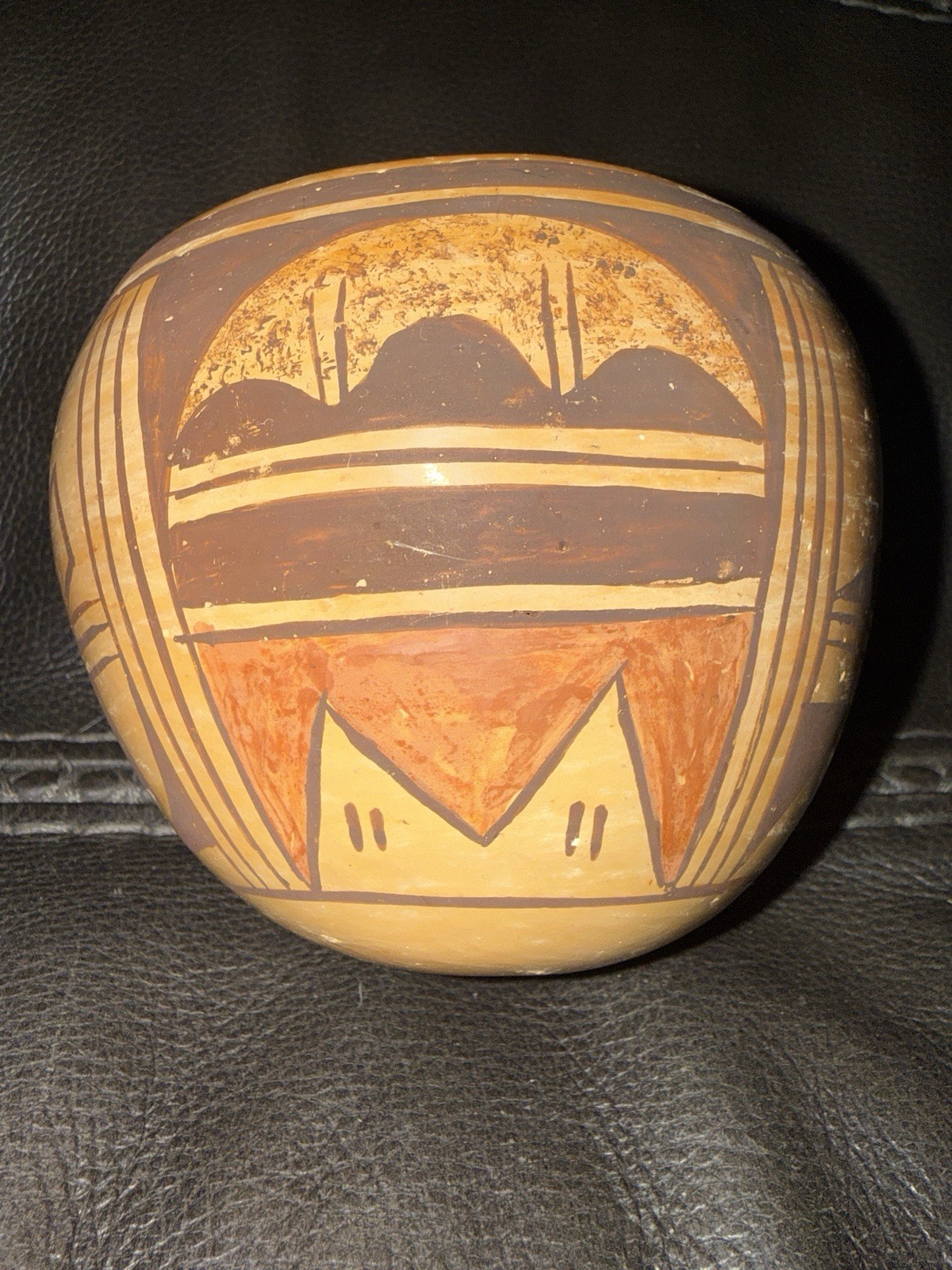 Early Hopi Poleahla Native American Handmade Polychrome Pottery Bowl Geometric