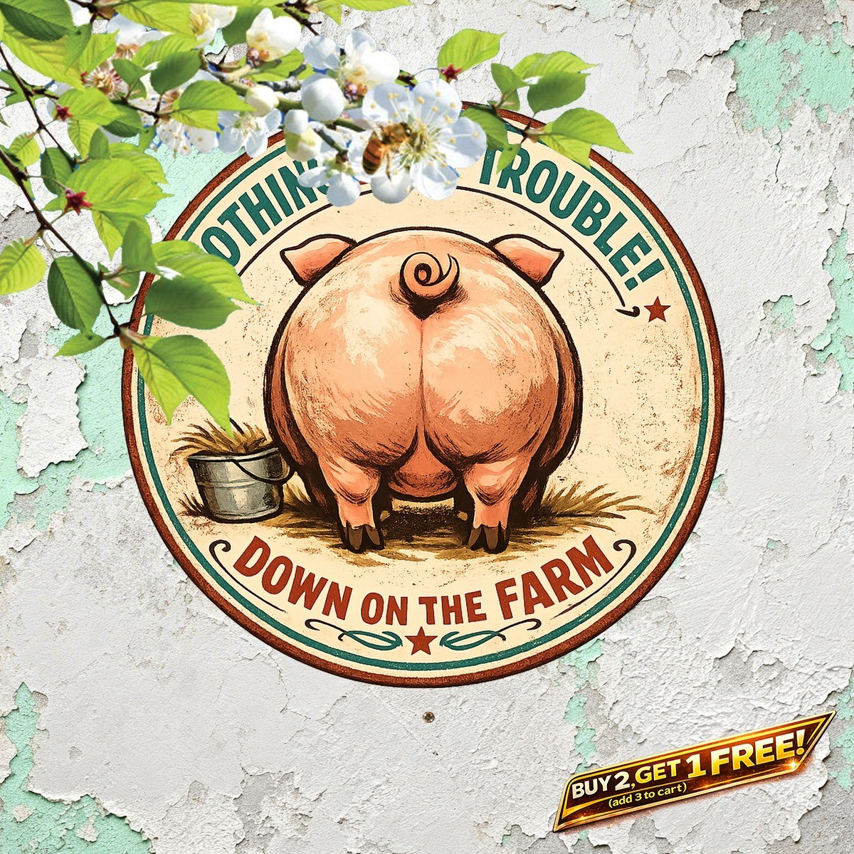 Funny Pig Butt Vintage Aluminum Sign 8x8 BBQ Kitchen Metal Wall Art