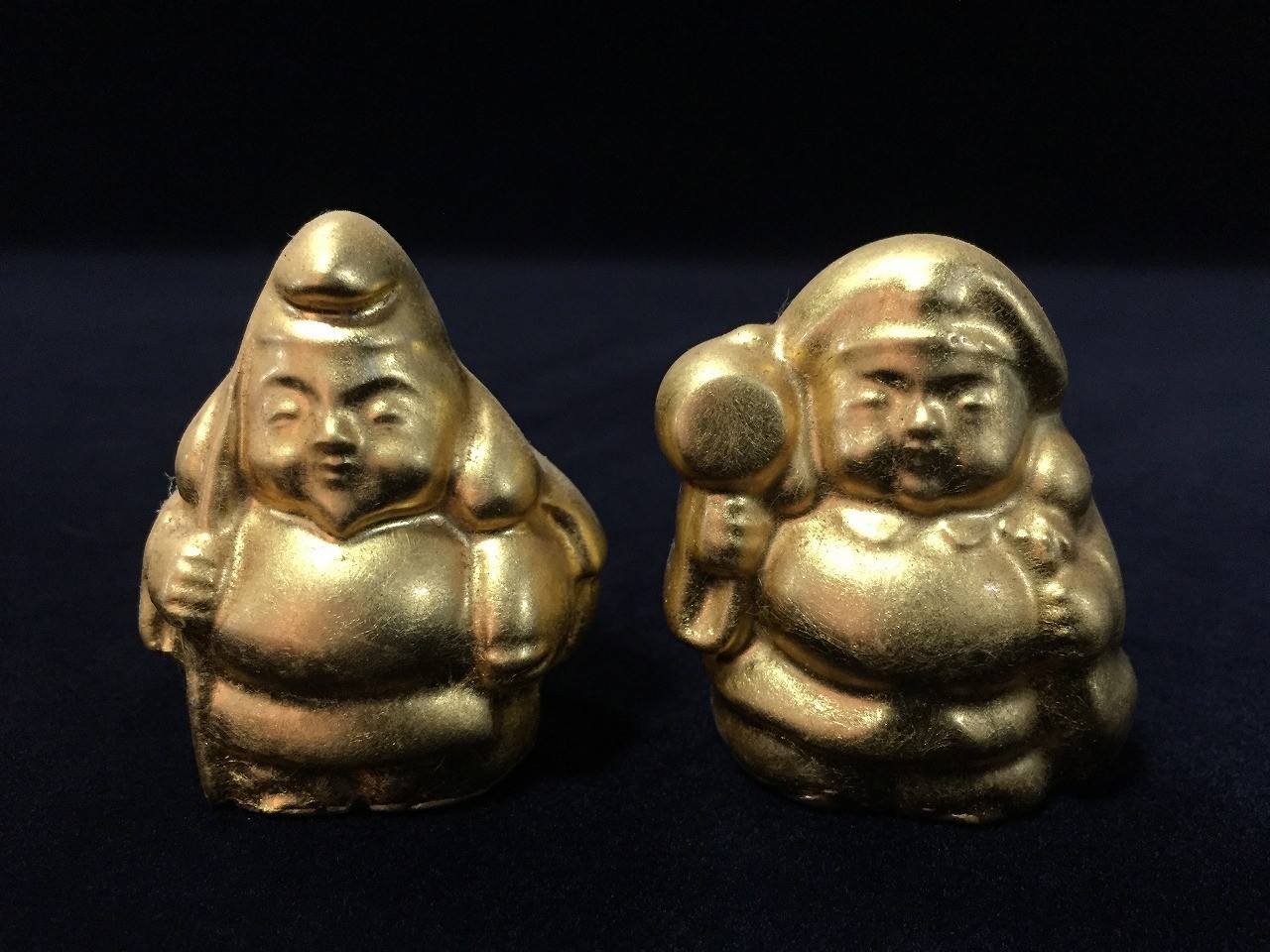 V0755 / Vintage Japanese Lucky God Ebisu Daikokuten Statue Figurine Set of 2