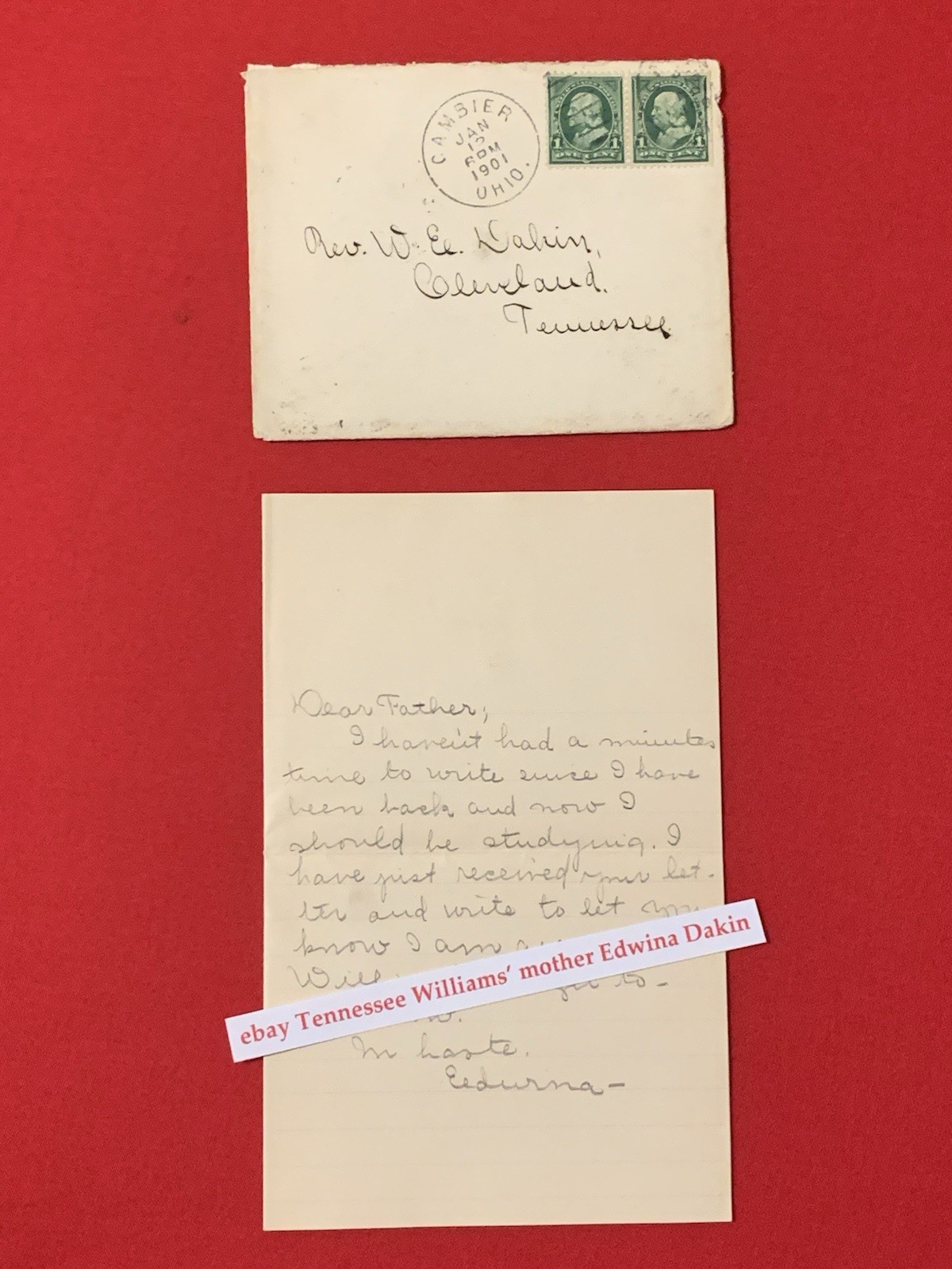 Signed 1901 Letter By Mother Of Tennessee Williams Edwina Dakin from College 2a