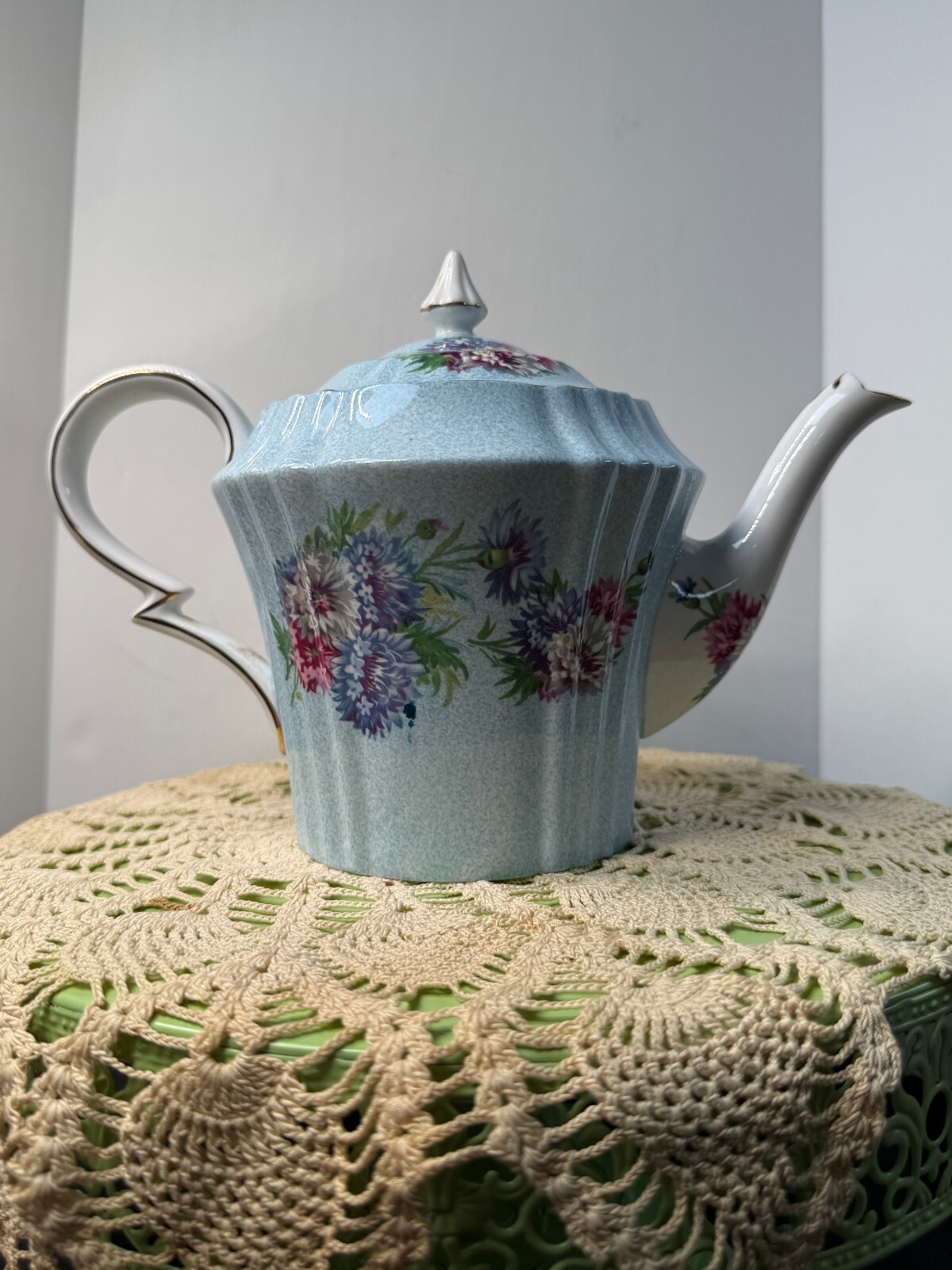Vintage Royal Standard England Blue Floral Teapot Silver Trim Bone China Vintage Royal Standard England Blue Floral Teapot Silver Trim Bone China