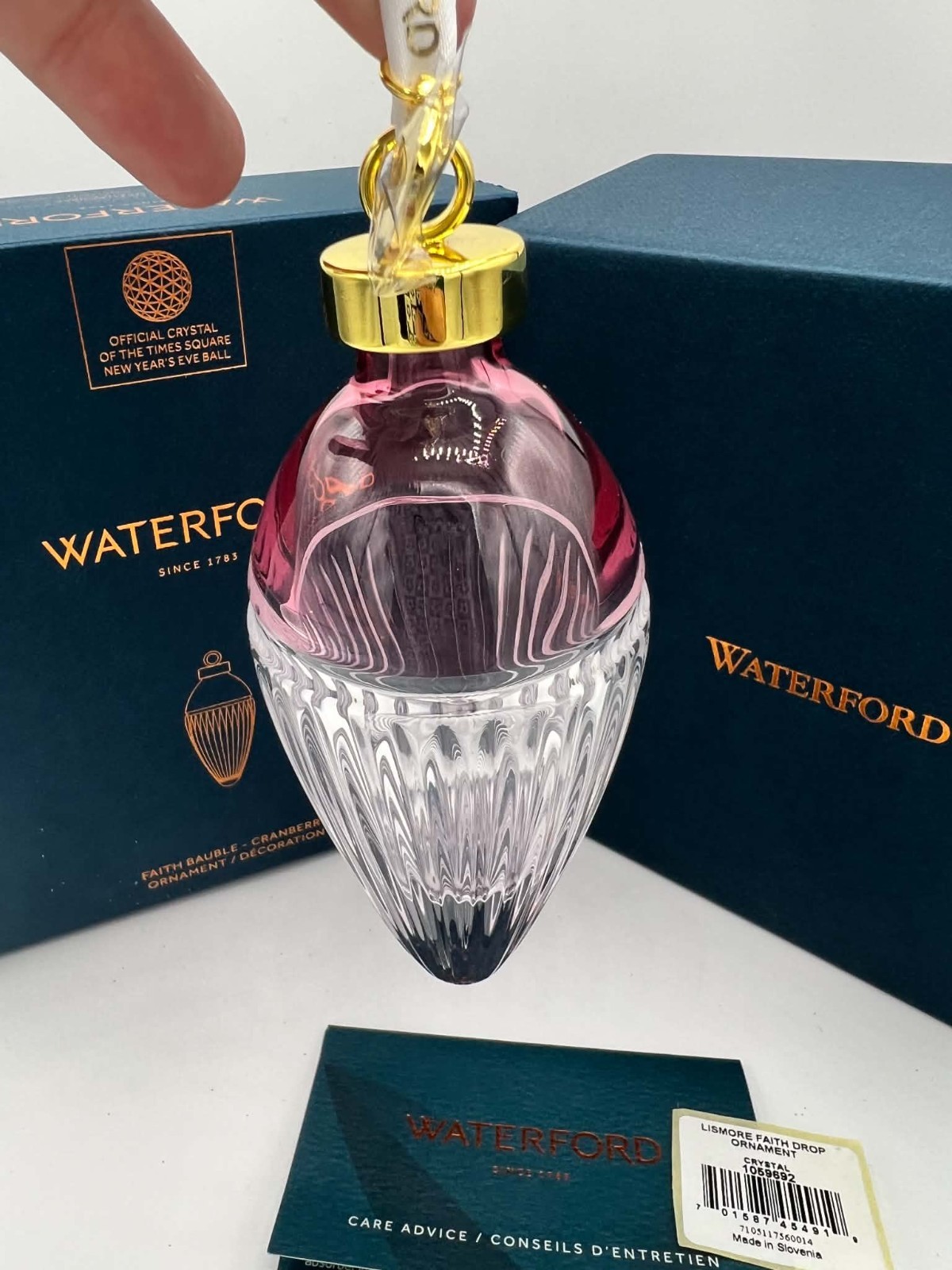 NIB Waterford Lismore Drop Symbol Of Faith Bauble Cranberry Ornament #1059692