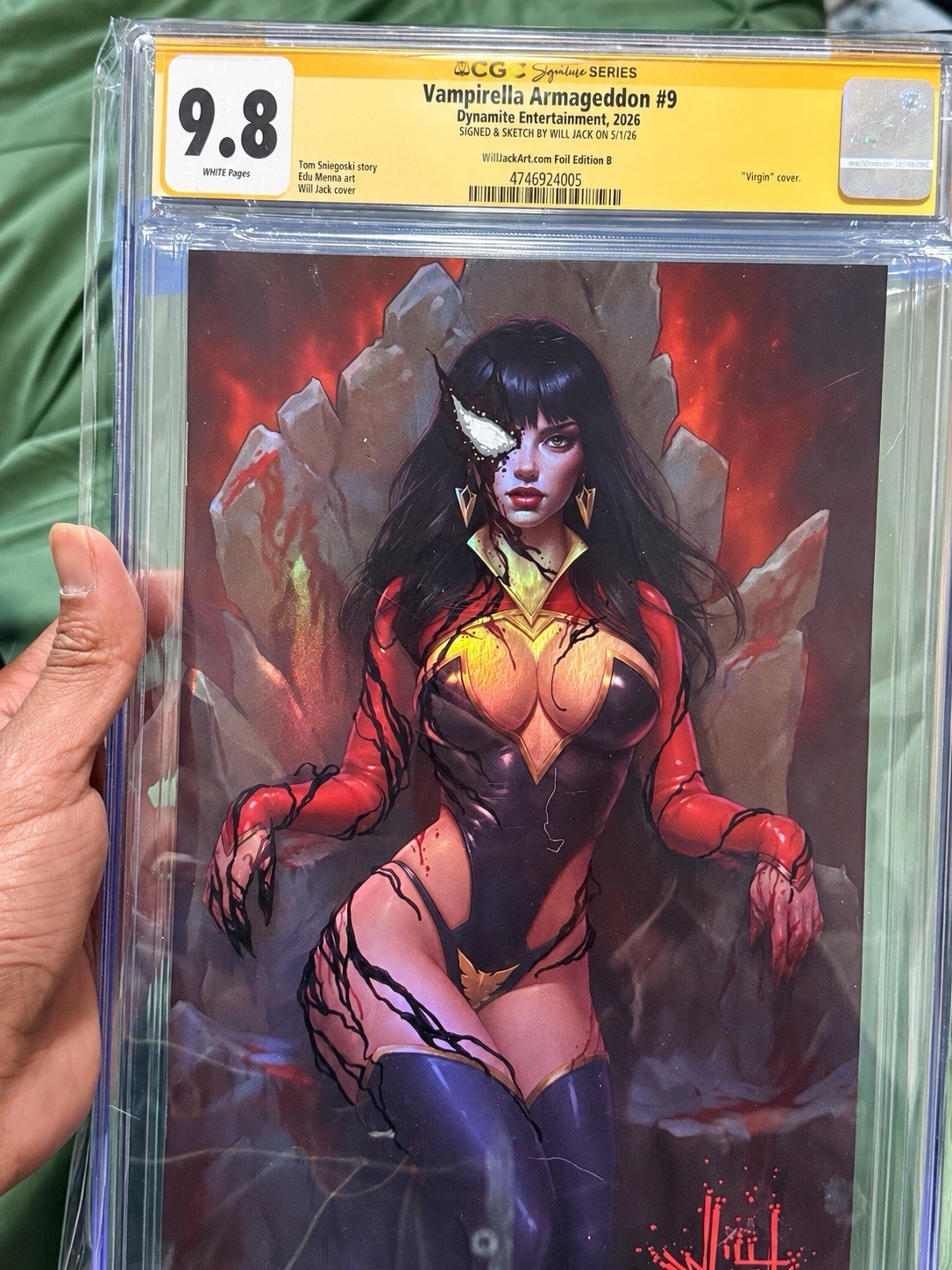 Vampirella Armageddon #9 CGC SS 9.8 Will Jack Signed VENOM Sketch Foil B Virgin