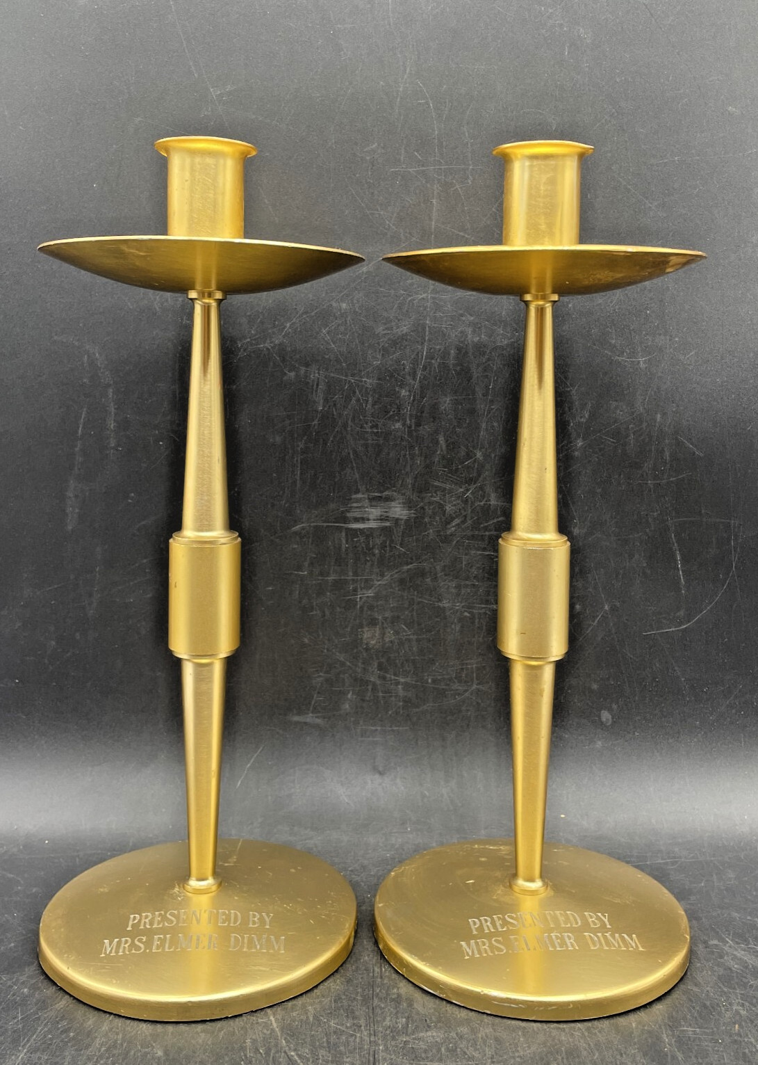 Pair of Vintage Altar Candlesticks, Presentation Candle Holders, Brass 12”