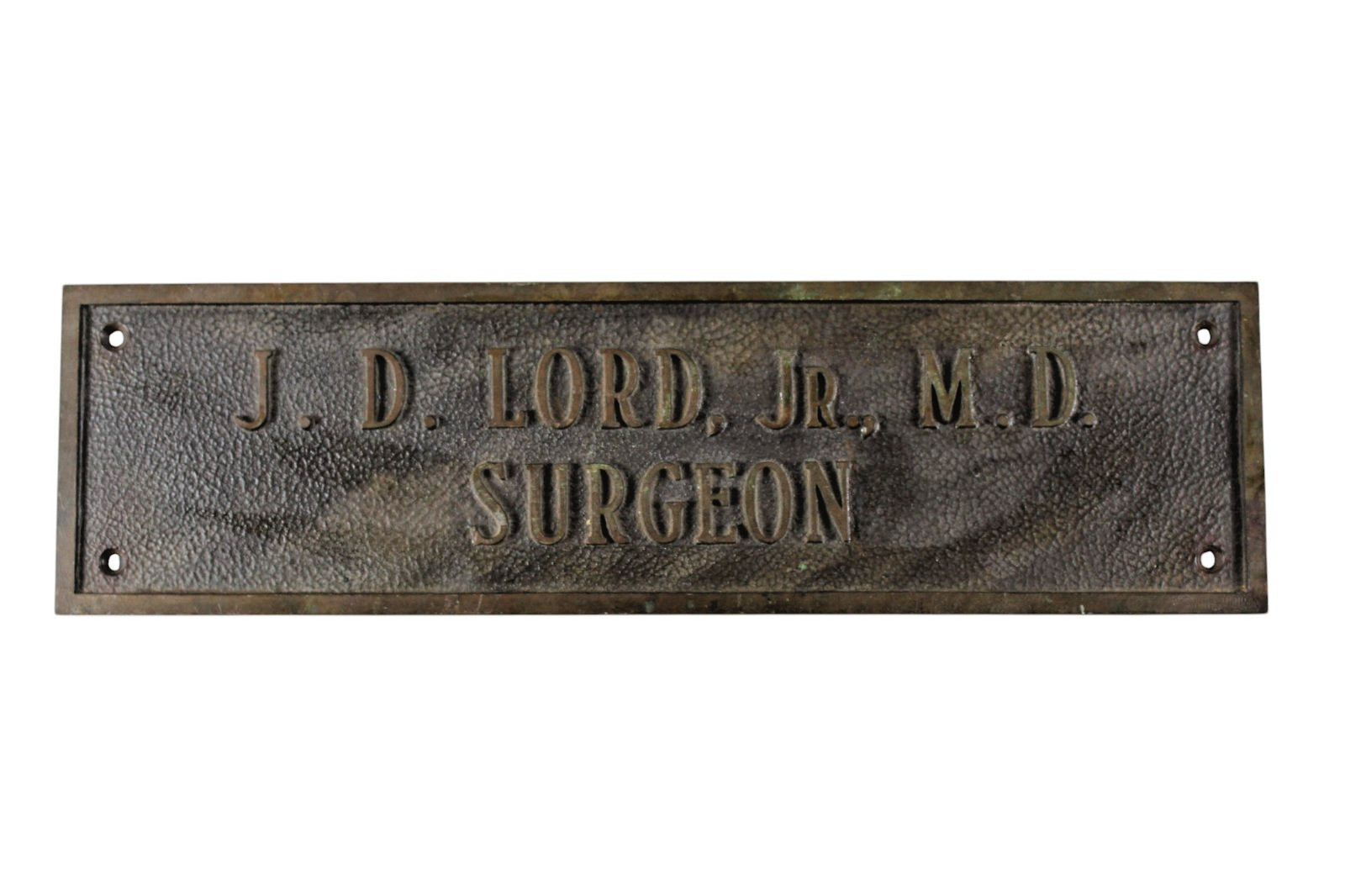 Vintage JD Lord Jr Medical Doctor & Surgeon Advertising Bronze Plaque