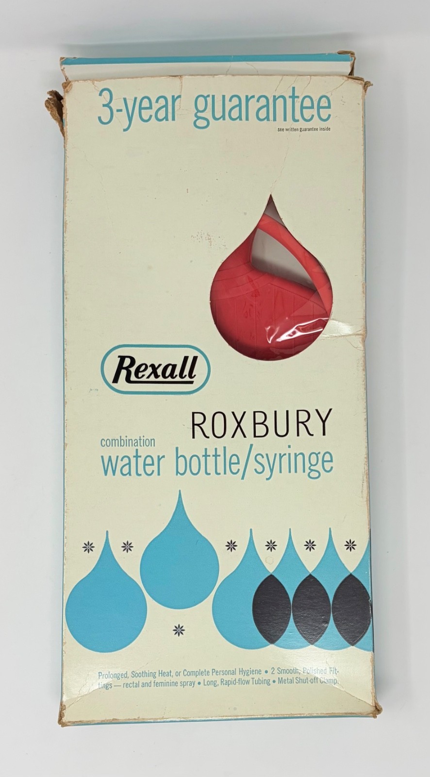 Vintage Rexall Roxbury Hot Water Bottle Enema Syringe Kit Box Drugstore Display