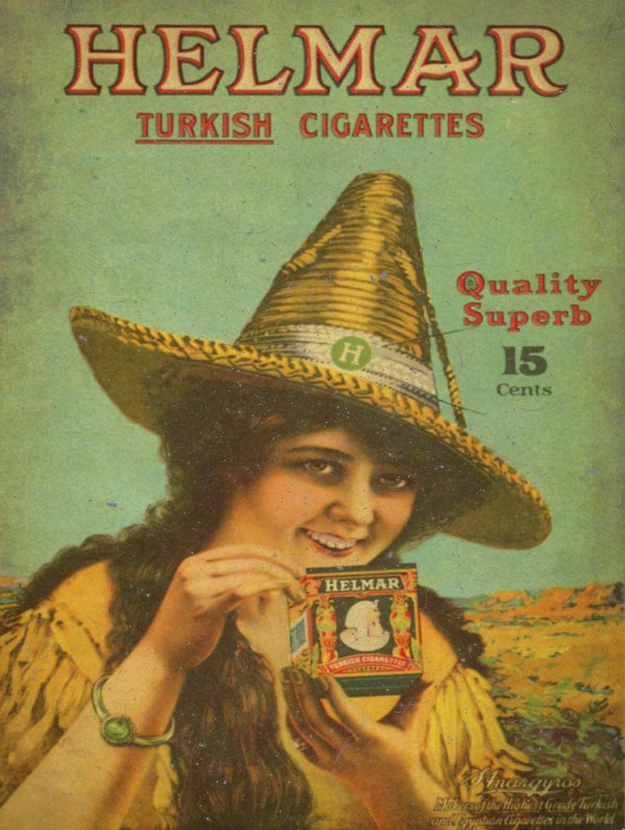 HELMAR TURKISH CIGARETTES WOMAN HAT HEAVY DUTY USA MADE METAL ADVERTISING SIGN