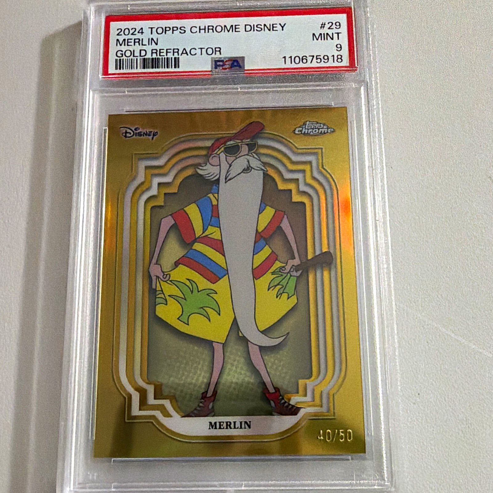 Topps 2024 Topps Chrome Disney MERLIN Gold Refractor #29 40/50 PSA 9 Topps 2024 Topps Chrome Disney MERLIN Gold Refractor #29 40/50 PSA 9
