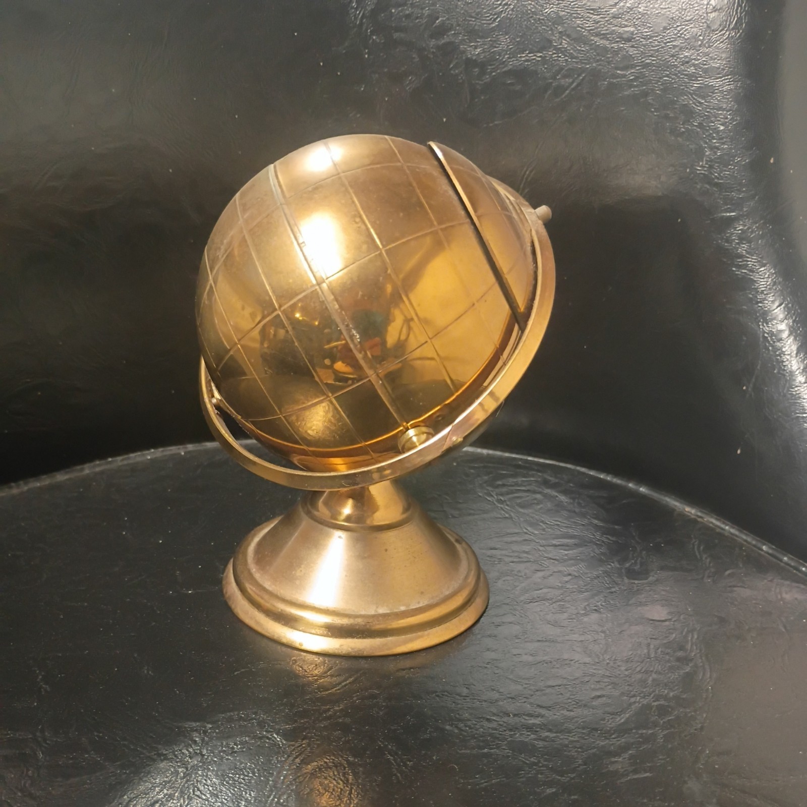 vintage mid century modern brass globe stand cigarette dispenser holder ashtray 
