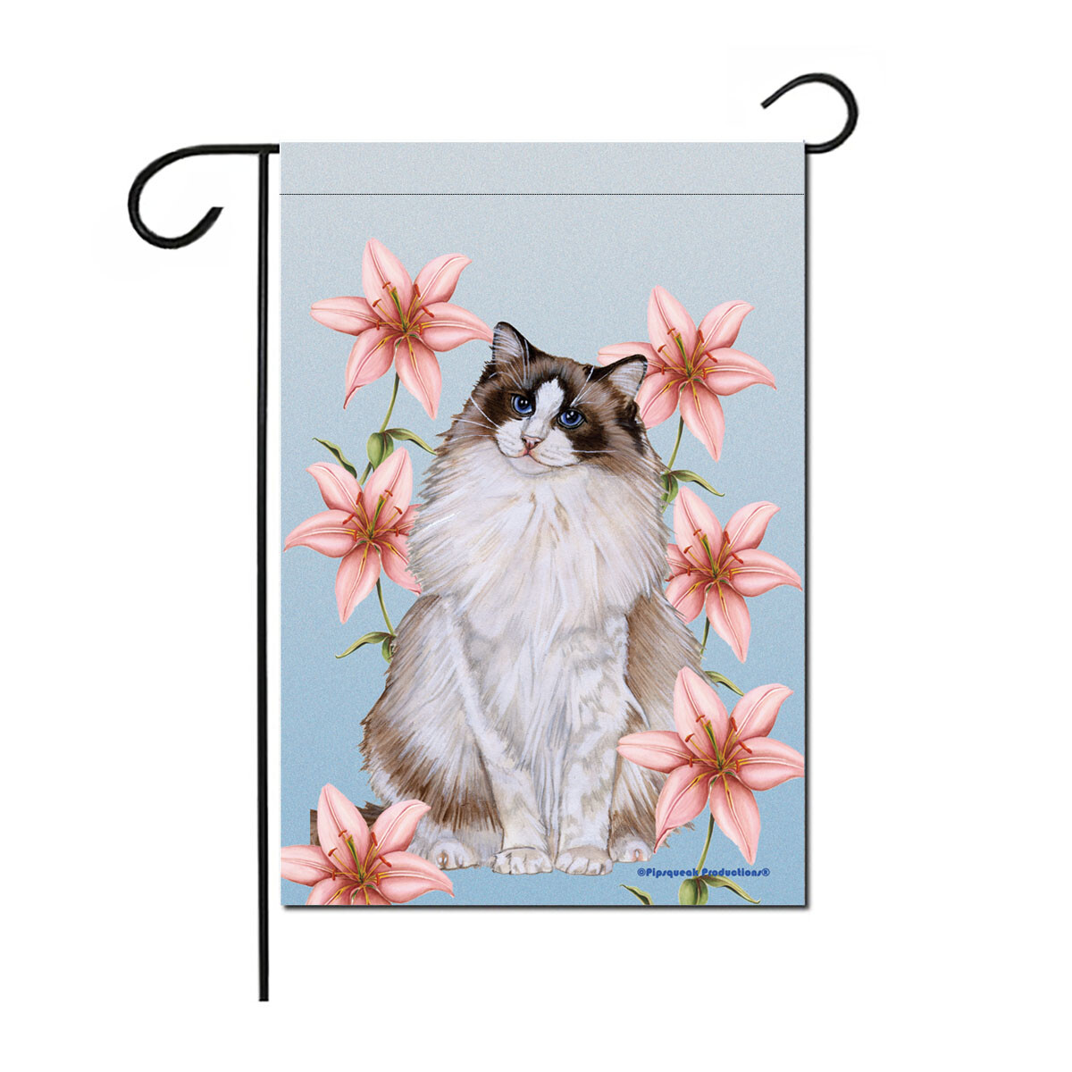 Cat Ragdoll with Pink Lilies Garden Flag Double Sided 12