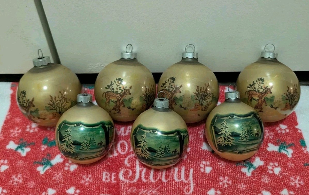 ViNTAGE COBY GLASS, SET OF 7, VERY RARE CHRISTMAS ORNAMENTS ViNTAGE COBY GLASS, SET OF 7, VERY RARE CHRISTMAS ORNAMENTS