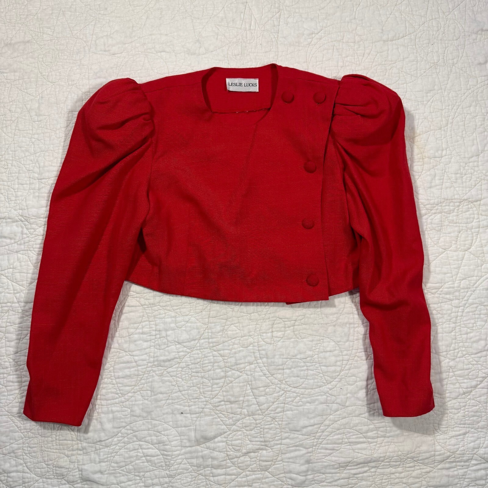 1980s Vintage Leslie Lucks Vibrant Red Cropped Jacket size small 1980s Vintage Leslie Lucks Vibrant Red Cropped Jacket size small