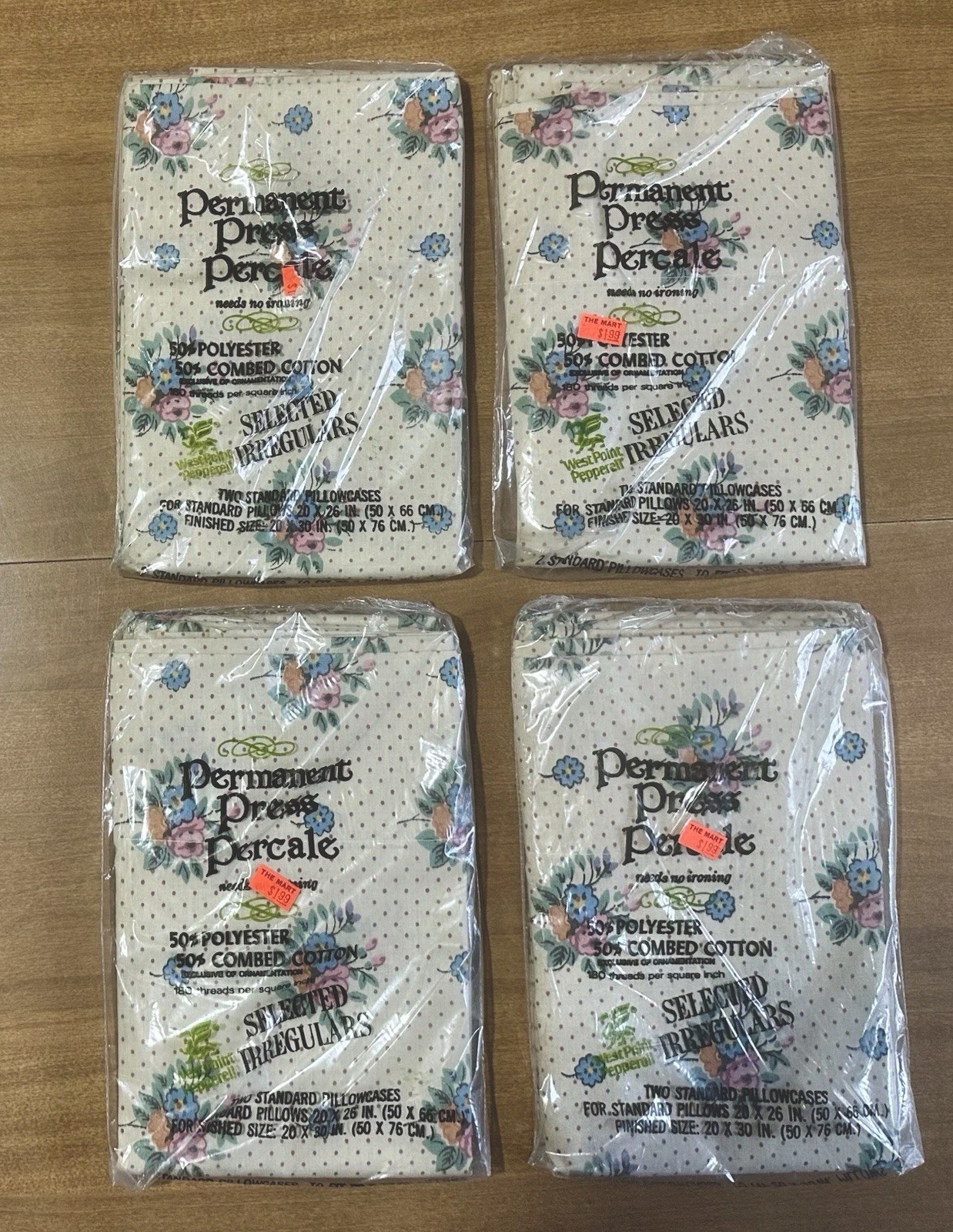 NOS - Vintage West Point Pepperell Floral Polka Dots Standard Pillow Cases Lot 4