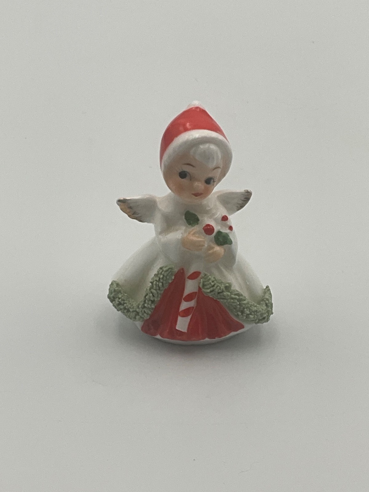 Vintage Napco Ware Miniature Angel w/ Candy Cane Gold Wings Bone China   2\