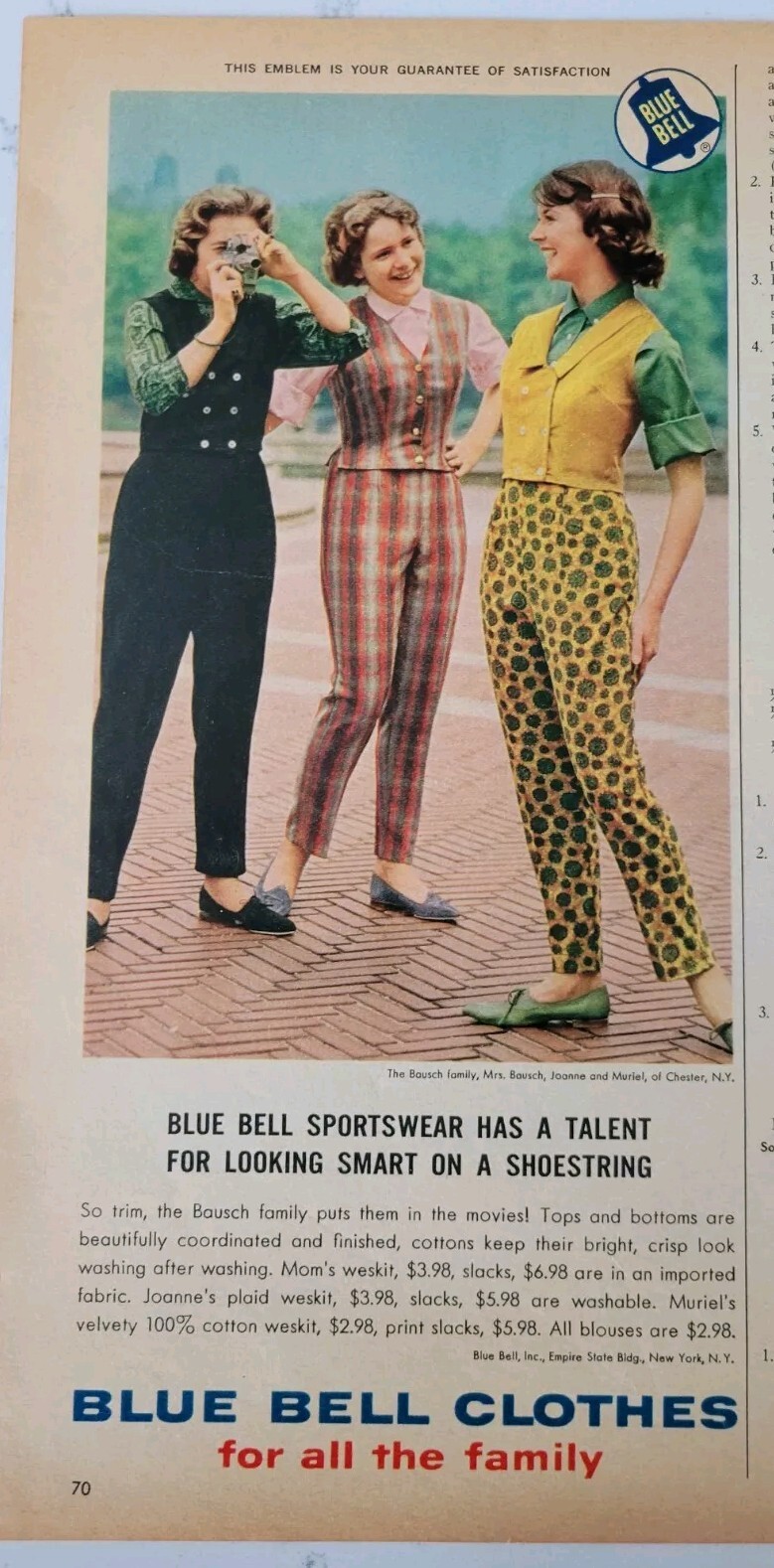 1960 Women\'s Blue Bell Sportswear for family vintage fashion  ad 