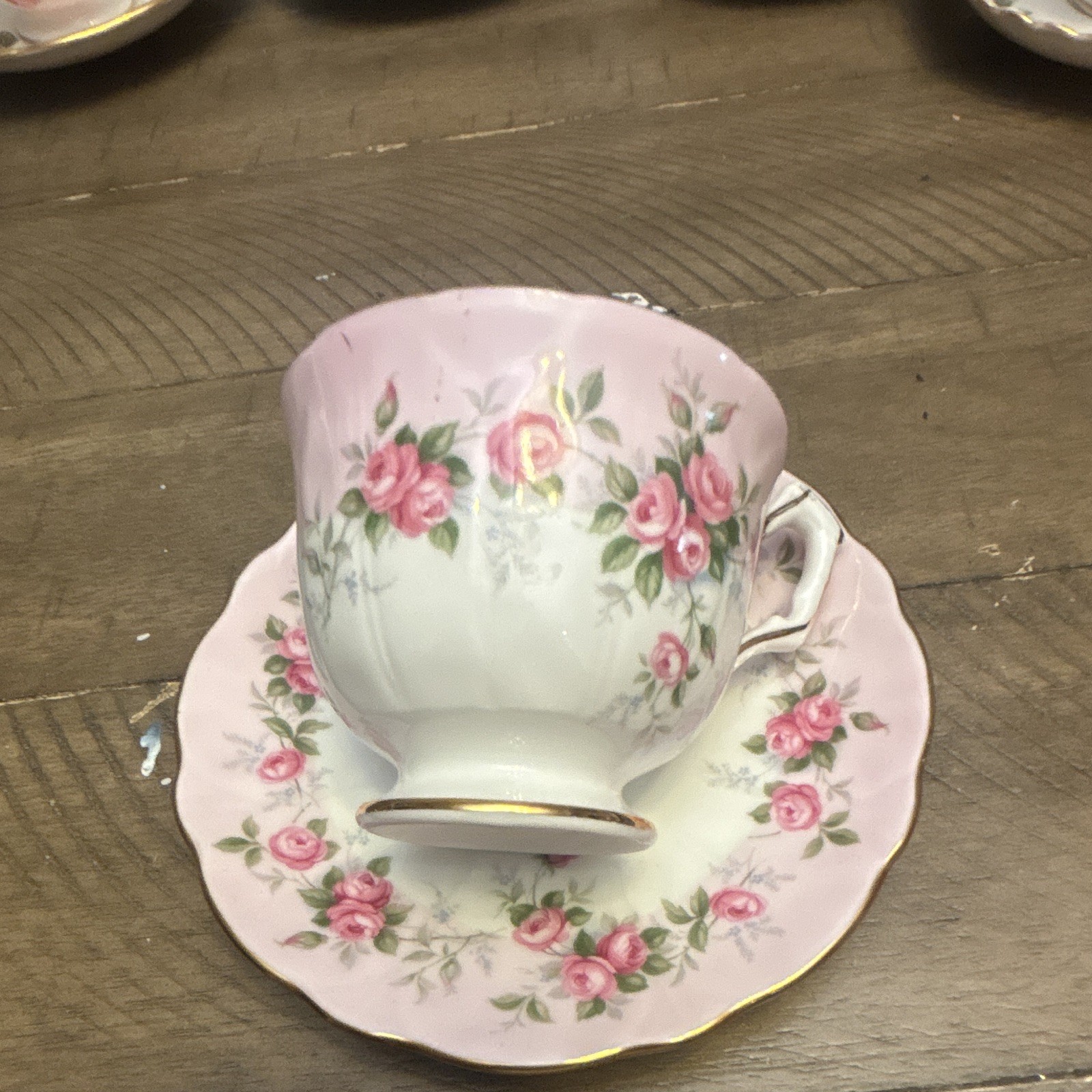 Aynsley Grotto Rose #185 Pink Teacup & Saucer Fine Bone China England Gold Trim Aynsley Grotto Rose #185 Pink Teacup & Saucer Fine Bone China England Gold Trim