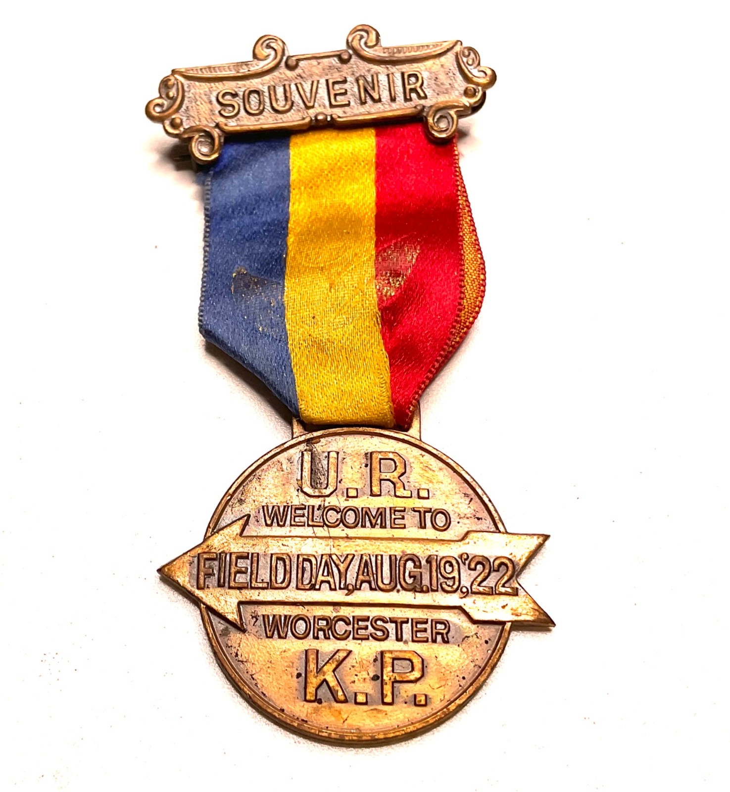 1922 Knights of Pythias UR Worcester Field Day Medal Ribbon Bastian Bros NY