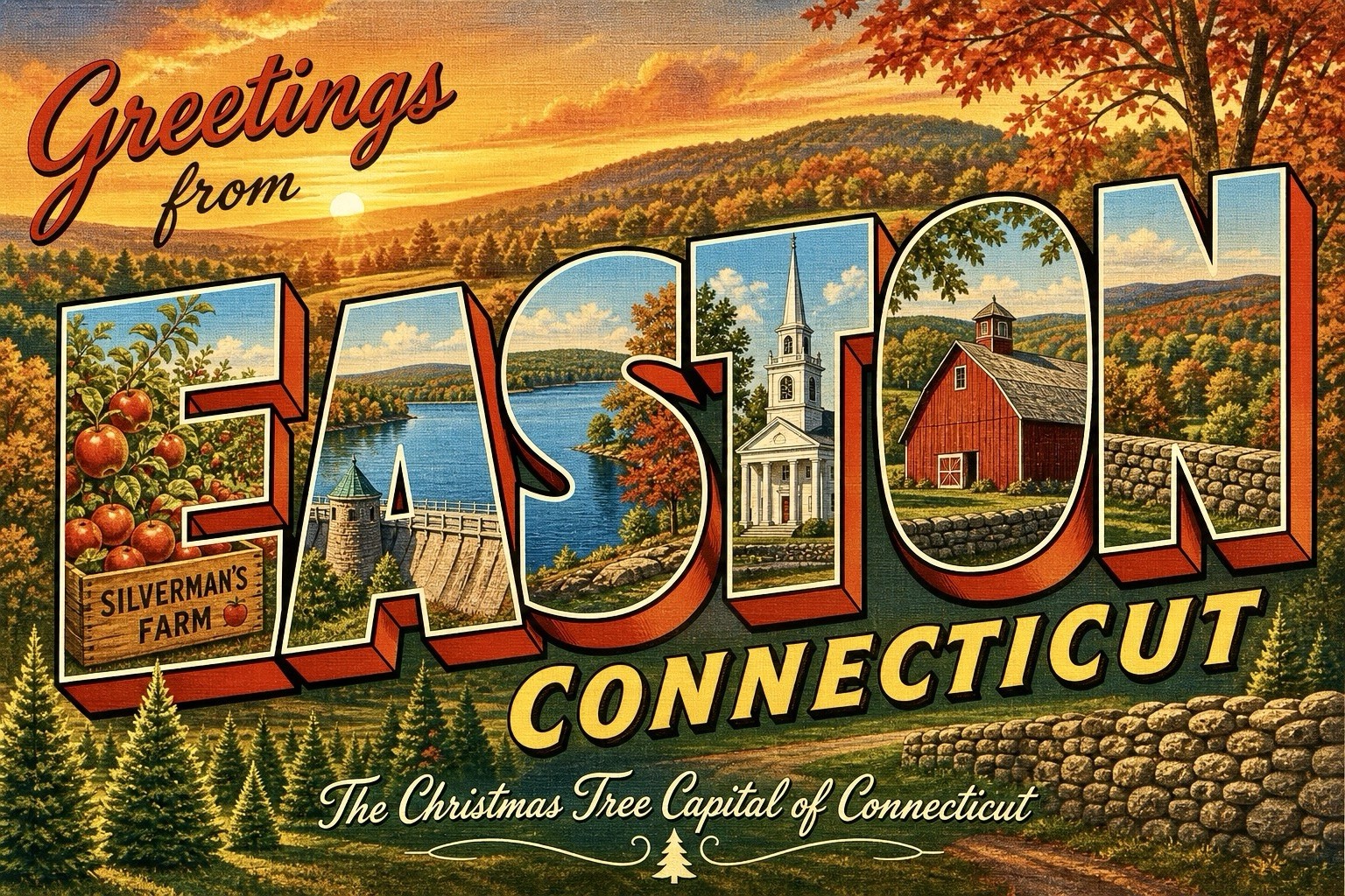 Greetings From Easton Connecticut Modern Large Letter Postcard B759