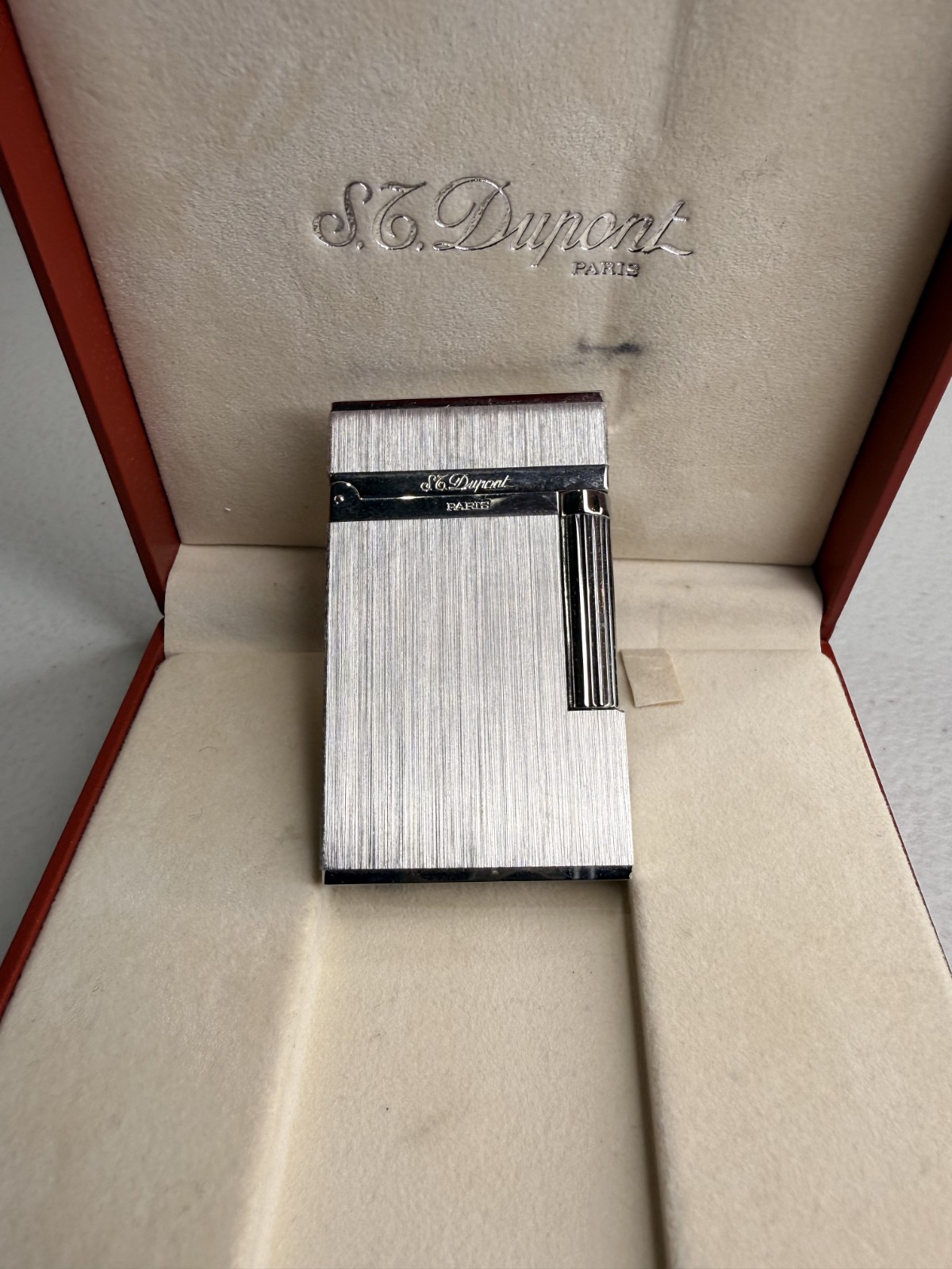 S.T. Dupont Ligne 1 Large Silver Lighter Made in France Working Box & Papers