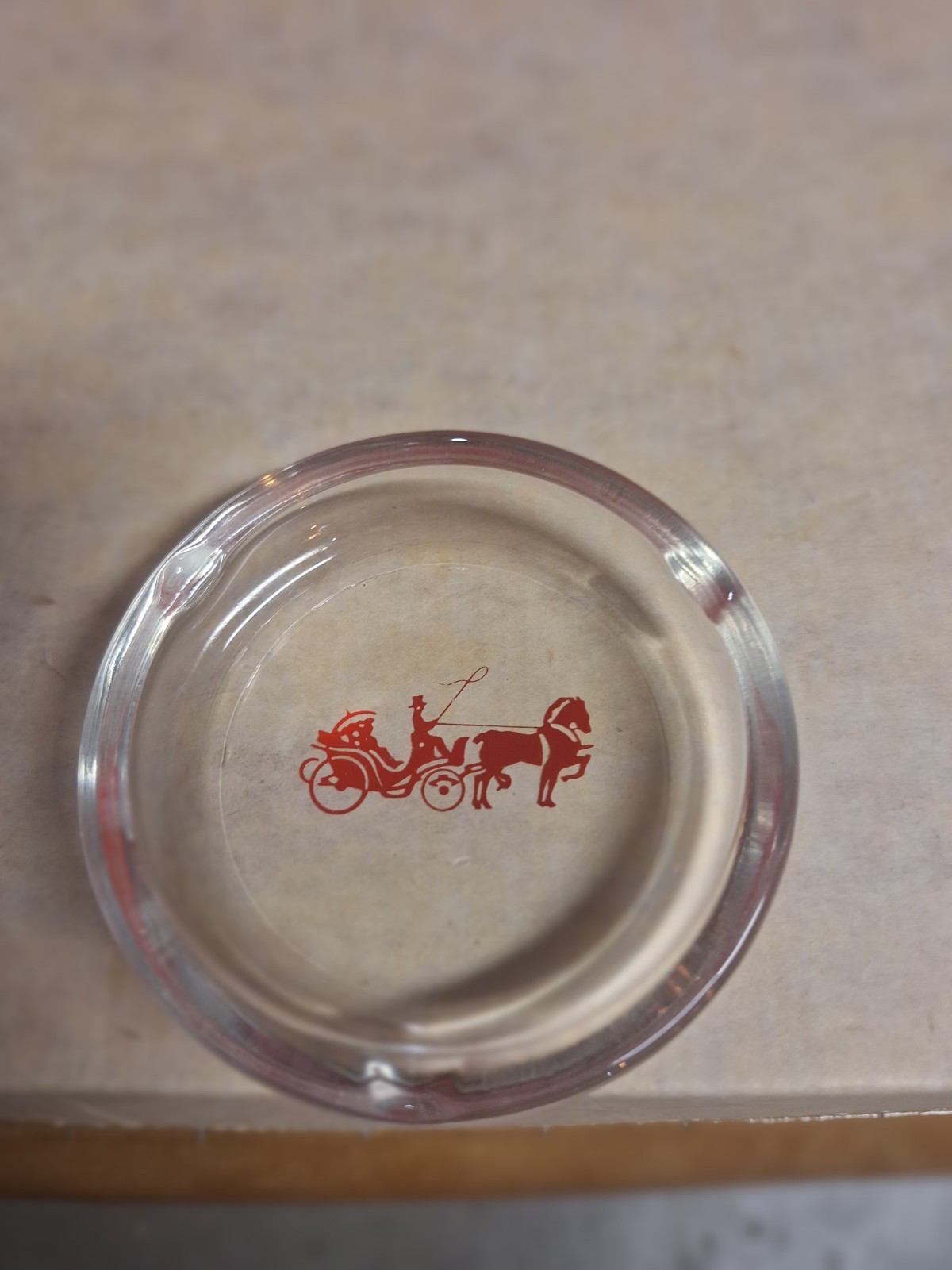 Vintage Grand Hotel Mackinac Island ashtray round clear glass with red carriage