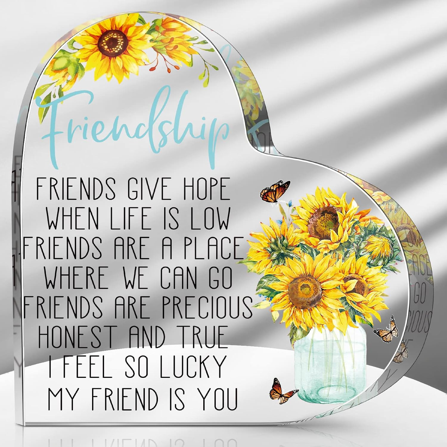 Friendship Gift for Best Friend Women Birthday Cheer Up Acrylic Heart Sunflower
