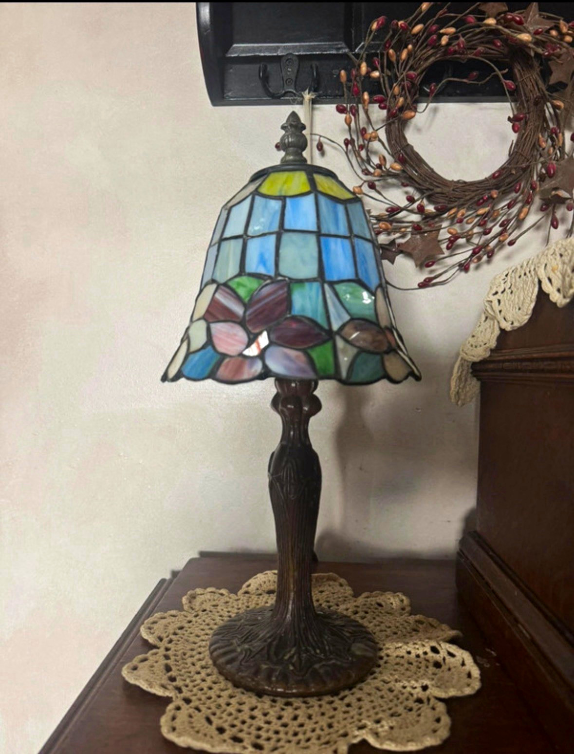 Vintage Tiffany Style Stained Glass Small Lamp