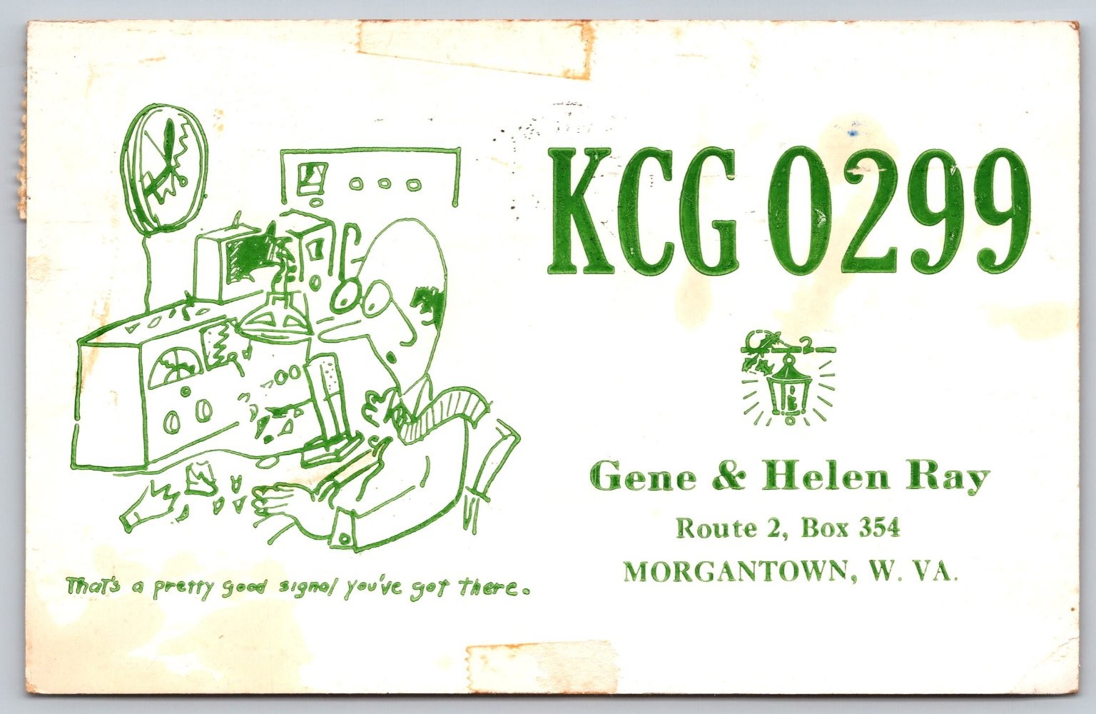 Vintage KCG 0299 Morgantown WV QSL Card Amateur Radio Cartoon Lincoln Stamp C37 Vintage KCG 0299 Morgantown WV QSL Card Amateur Radio Cartoon Lincoln Stamp C37