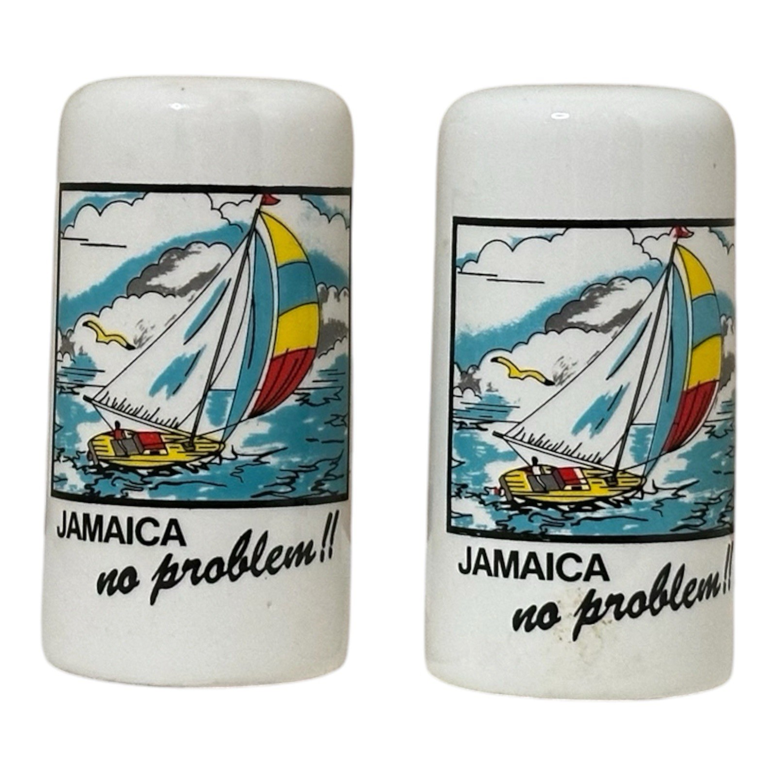 Vintage Jamaica No Problem Sailboat Salt and Pepper Shakers Ceramic Souvenir