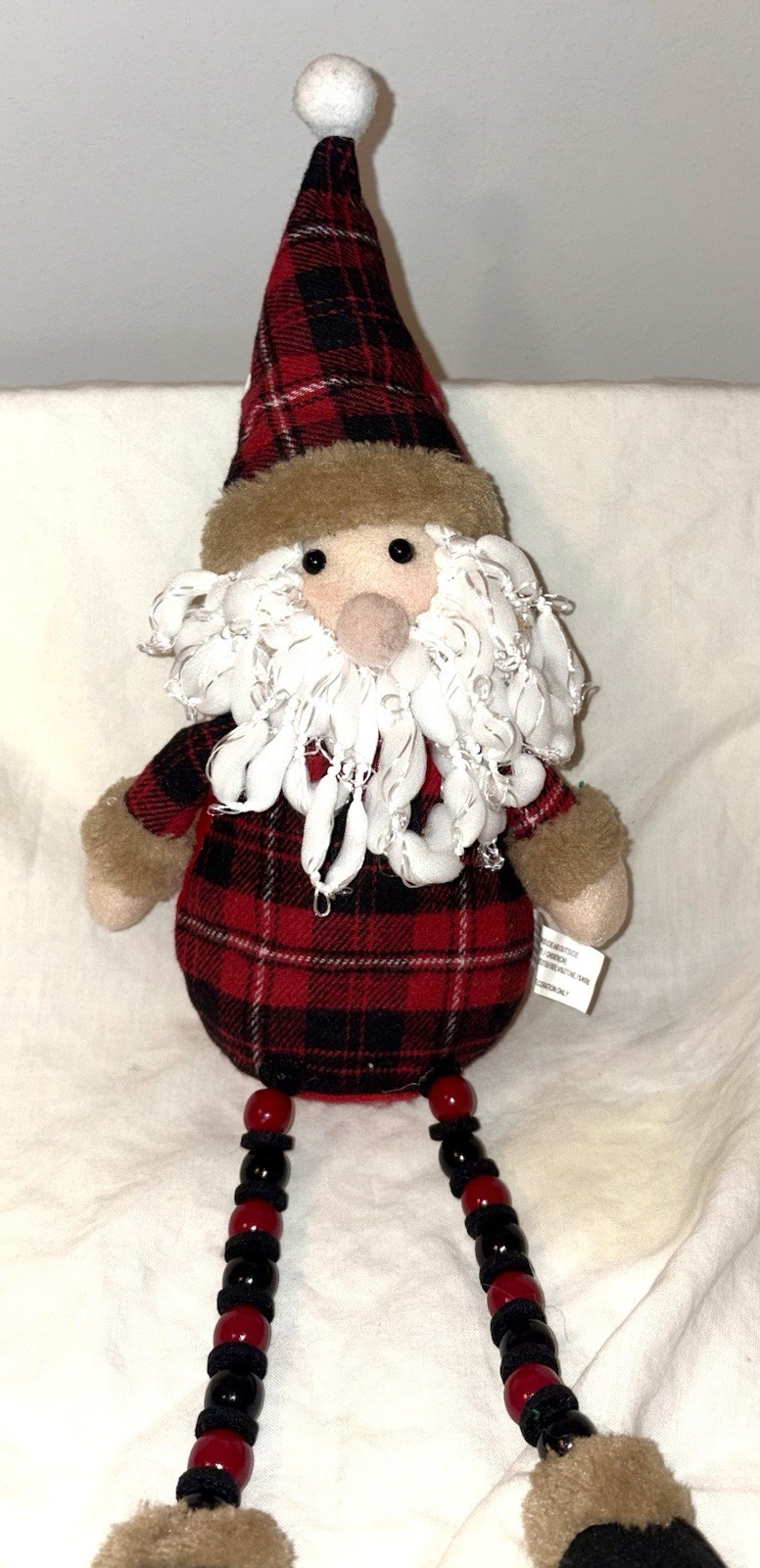 Santa Shelf Sitter Red and Black Plaid    Fluffy Beard CHRISTMAS