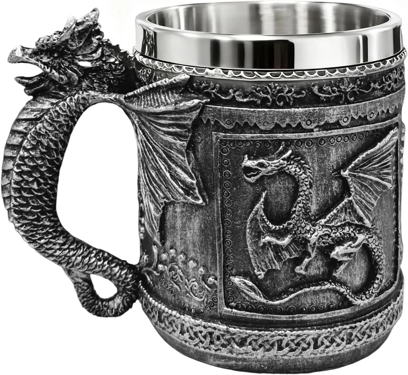 Medieval Roaring Dragon Beer Mug 16oz Stainless Steel Lined Tankard Gothic Gift