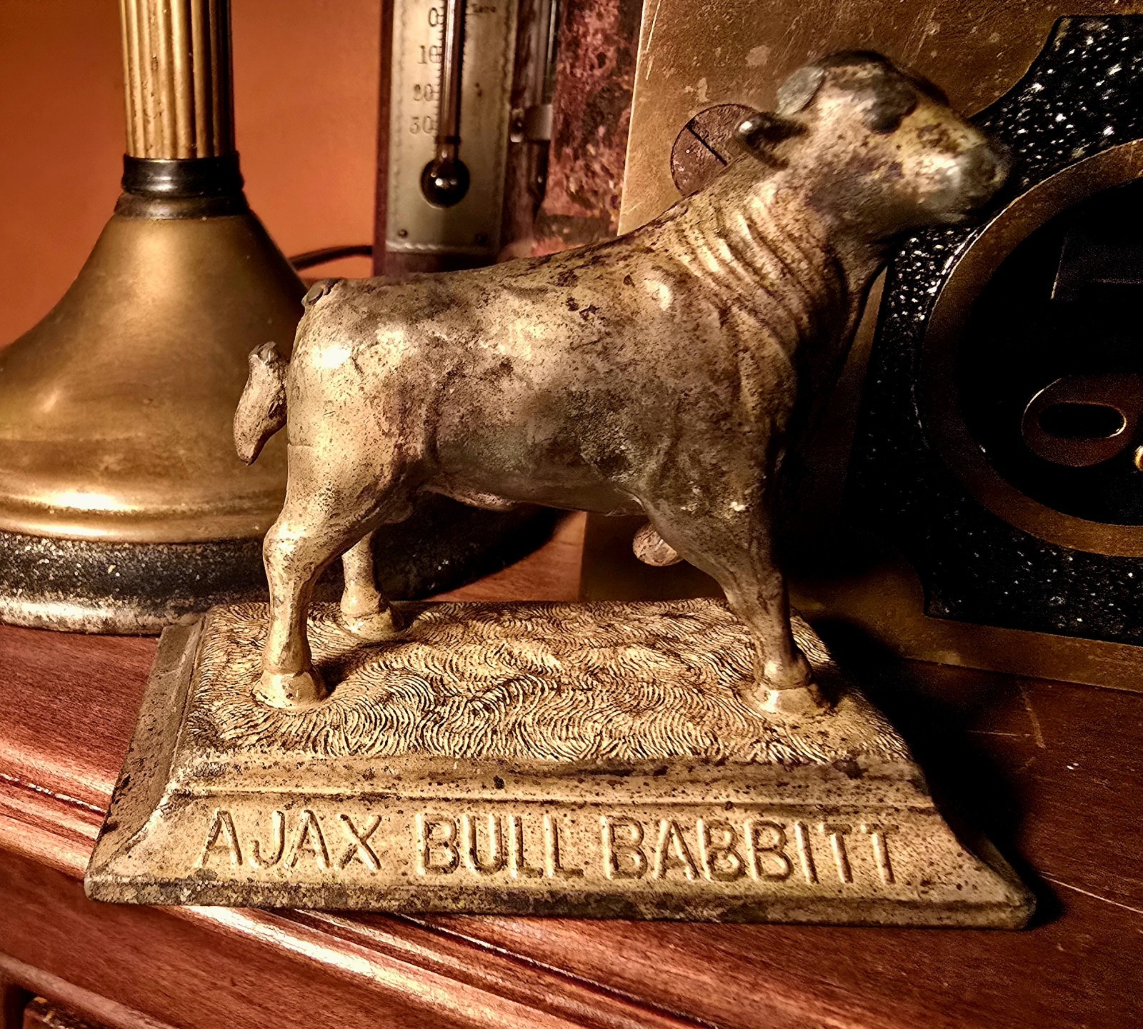c1910 Ajax Bull Babbitt Machinery Metals Antique Paperweight 