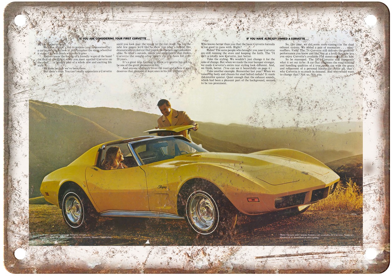 Vintage 1974 Chevrolet Corvette Auto Ad Retro Look Metal Sign AM1876