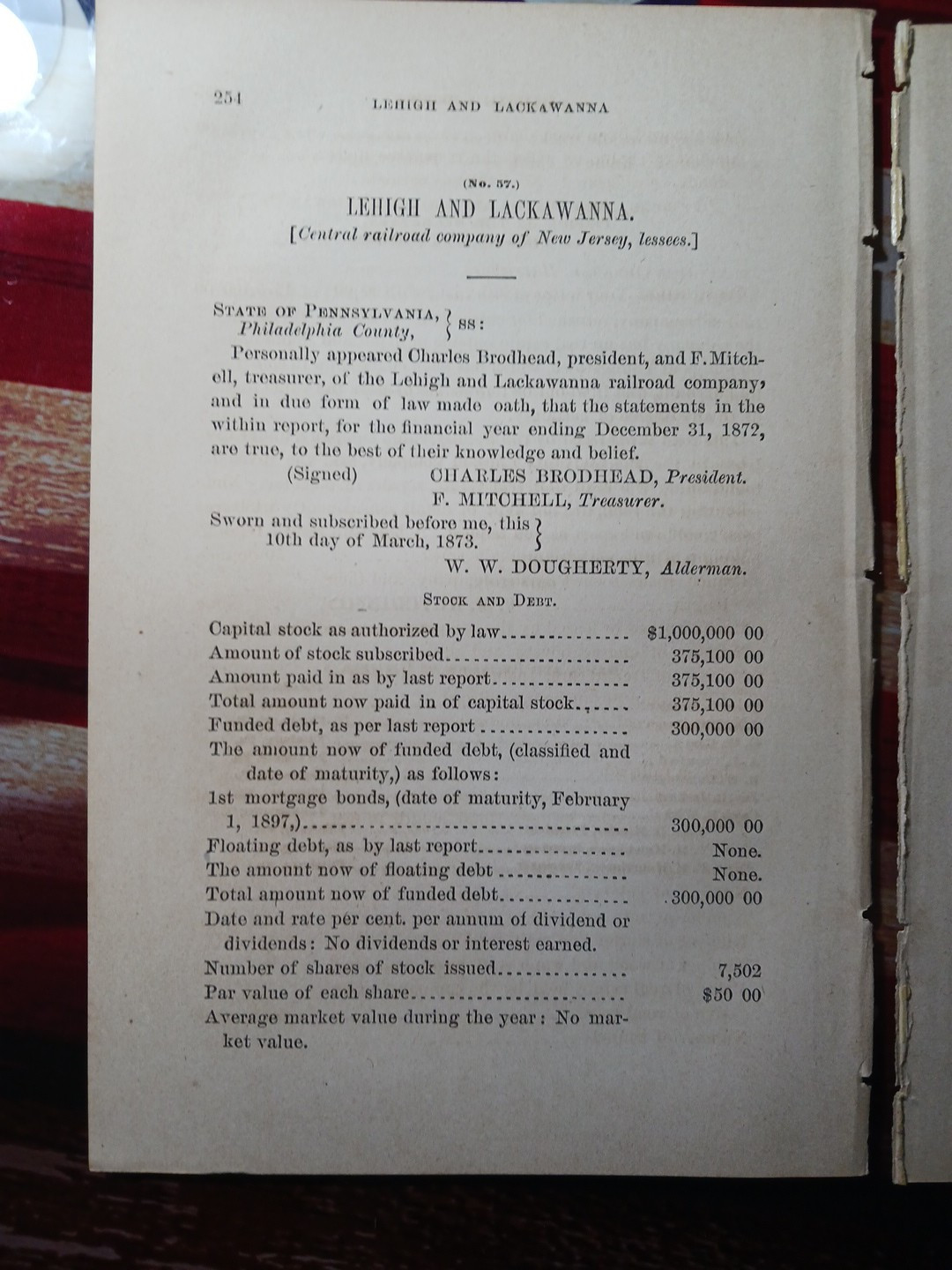 1872 train report LEHIGH & LACKAWANNA RAILROAD Stroudsburg Bethlehem Pennsylvani