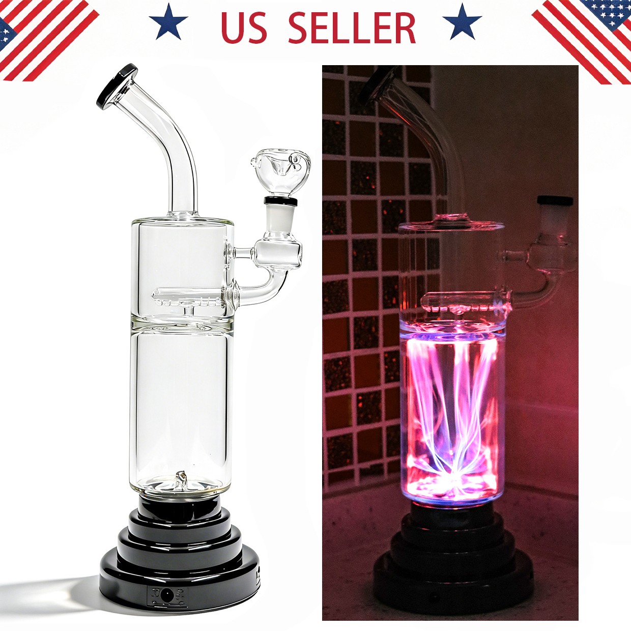 14'' Plasma Electric Glass Bong Water Pipes Smoking Bongs W/ 14mm bowl Hookah