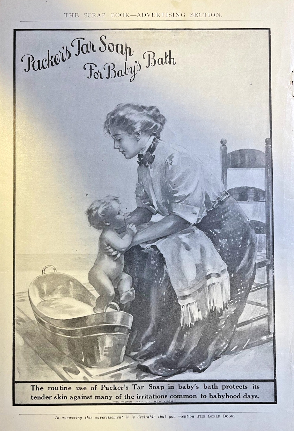 1908 Vintage Magazine Advertisement Packer's Tar Soap For Baby's Bath