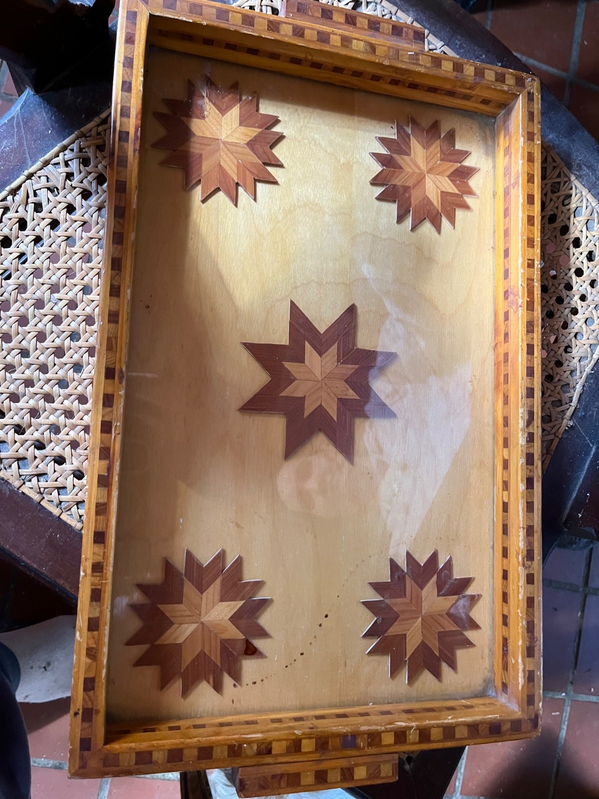Vintage Marquetry Tray Inlaid Folk Art Vintage Marquetry Tray Inlaid Folk Art