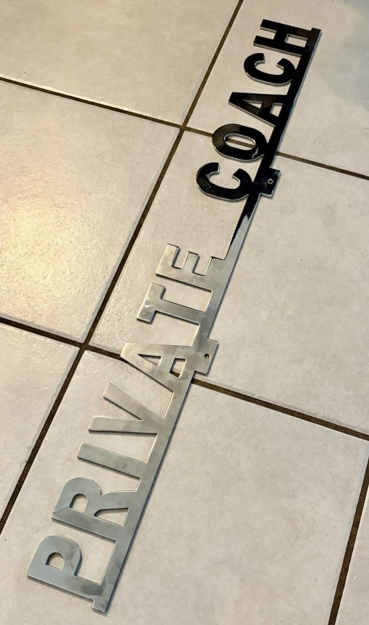 Vintage PRIVATE COACH Chrome 29” Vehicle Sign Emblem BUS HEARSE TRUCK VAN AUTO Vintage PRIVATE COACH Chrome 29” Vehicle Sign Emblem BUS HEARSE TRUCK VAN AUTO